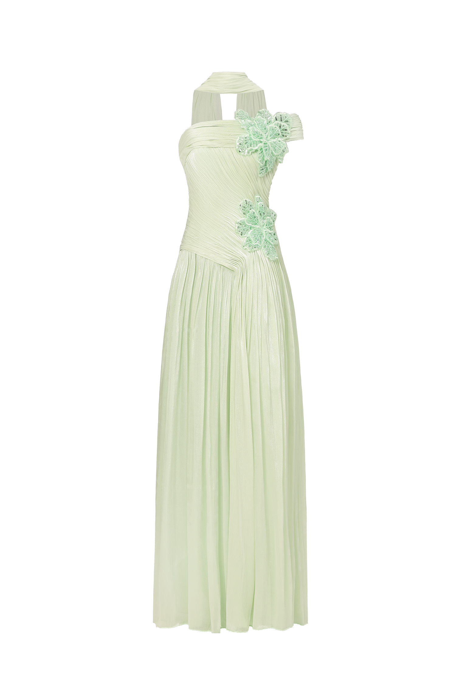 Mellies One Shoulder Floral Ruched High Slit Maxi Dress