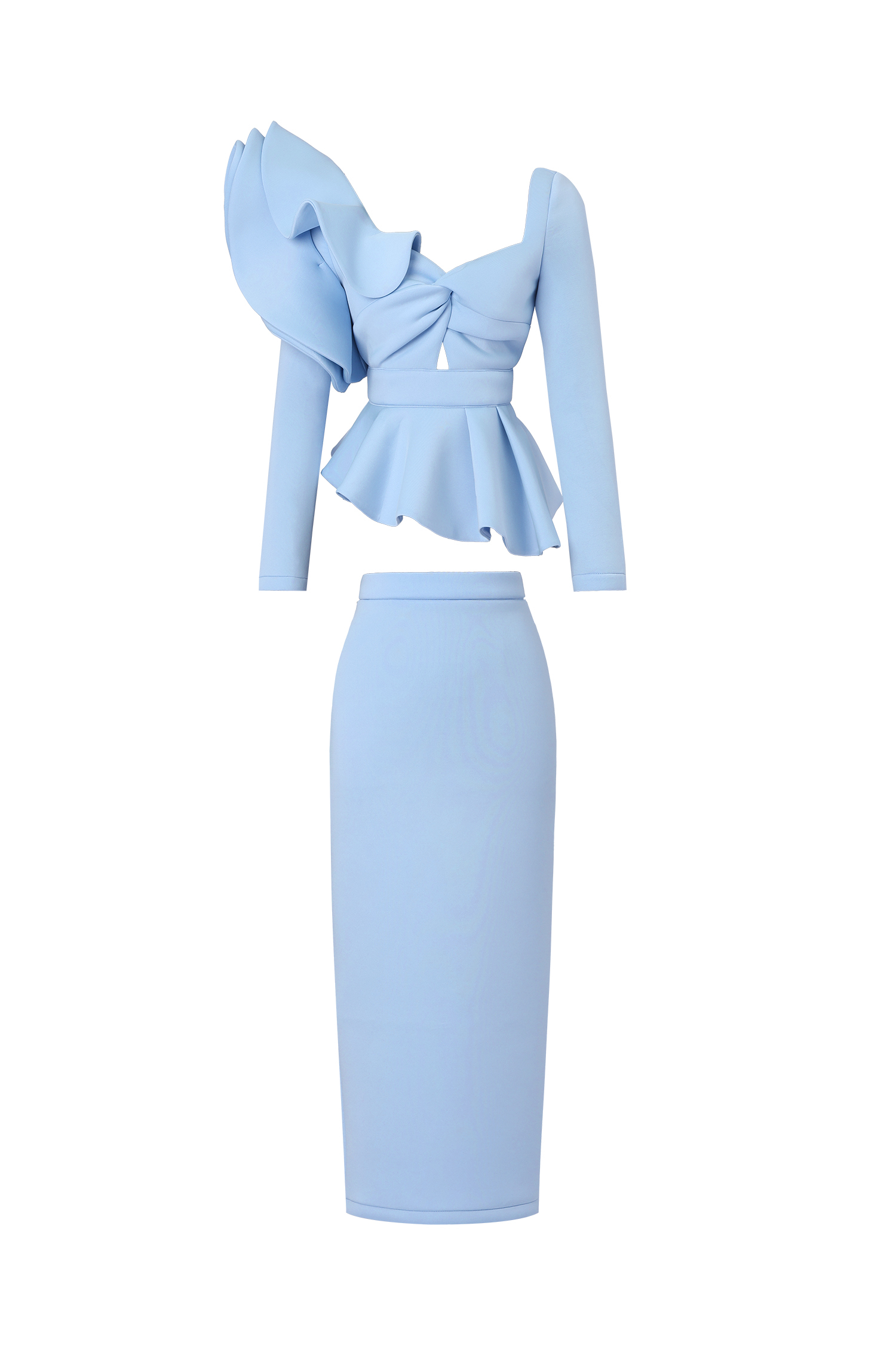 Faray Ruffled Long Sleeves Blue Maxi Dress