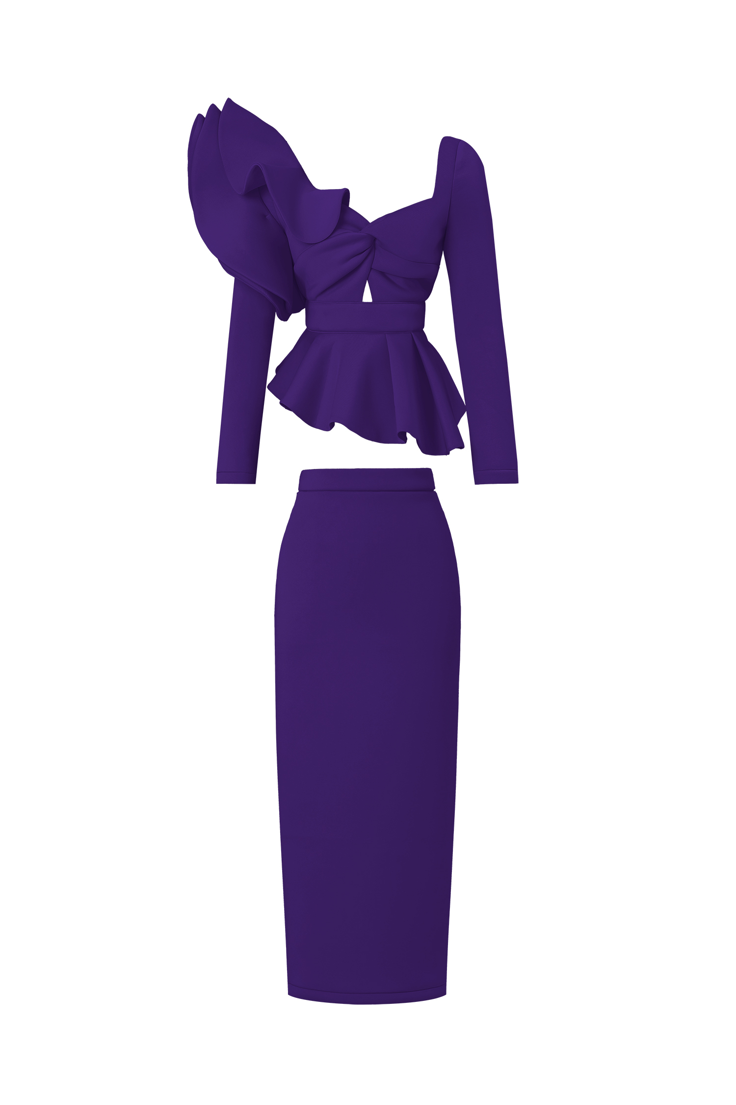 Faray Ruffled Long Sleeves Purple Maxi Dress