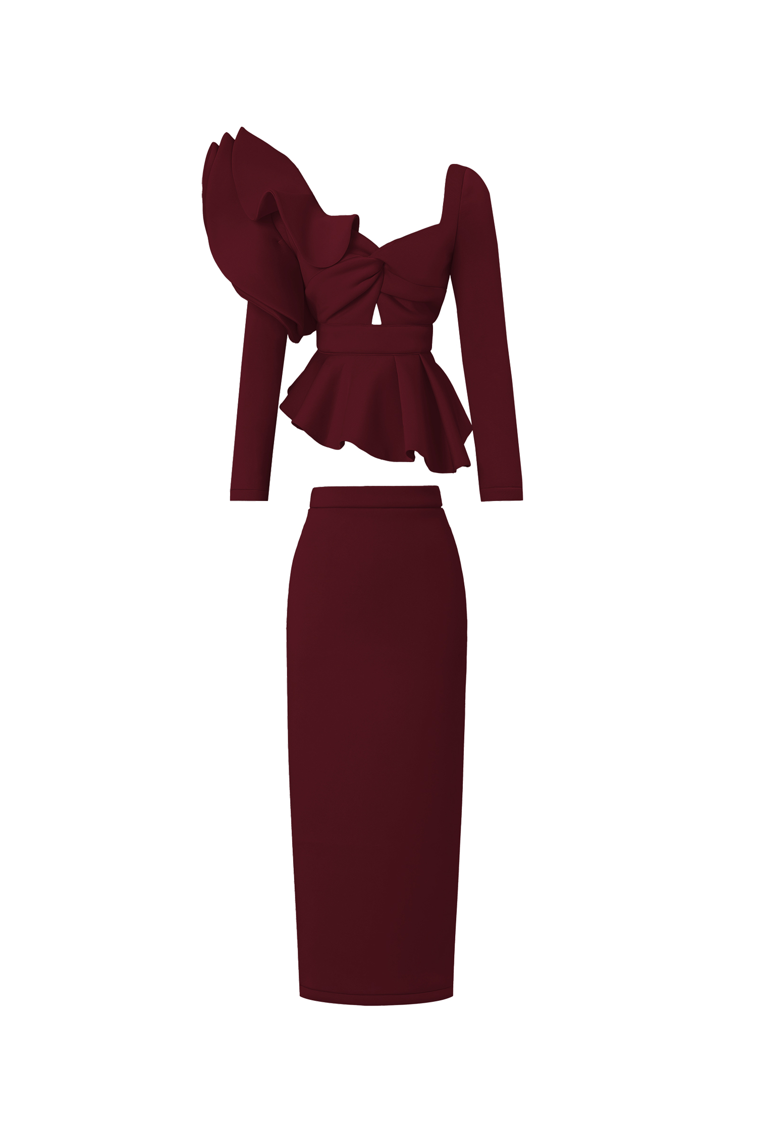 Faray Ruffled Long Sleeves Red Maxi Dress