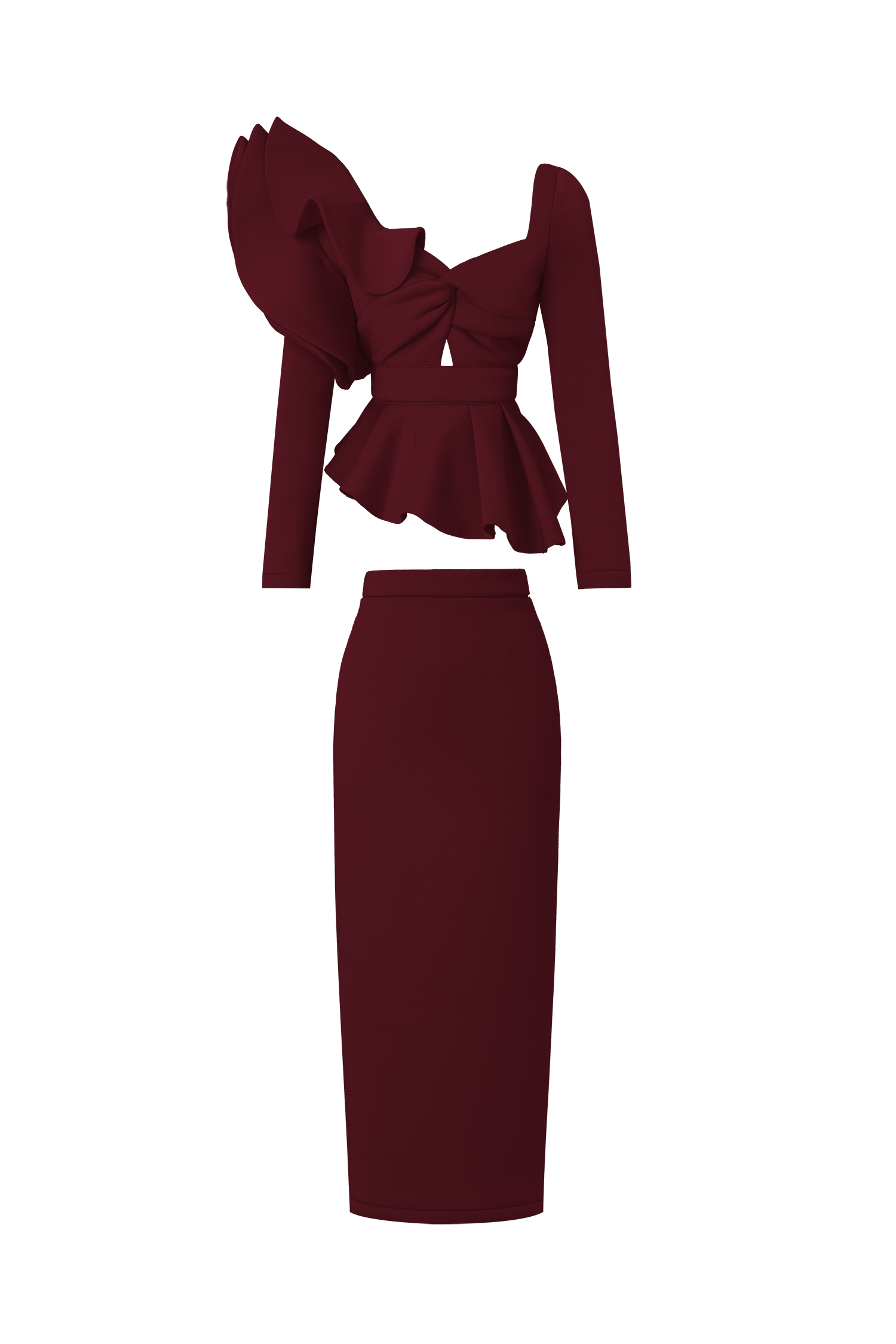 Faray Ruffled Long Sleeves Red Maxi Dress