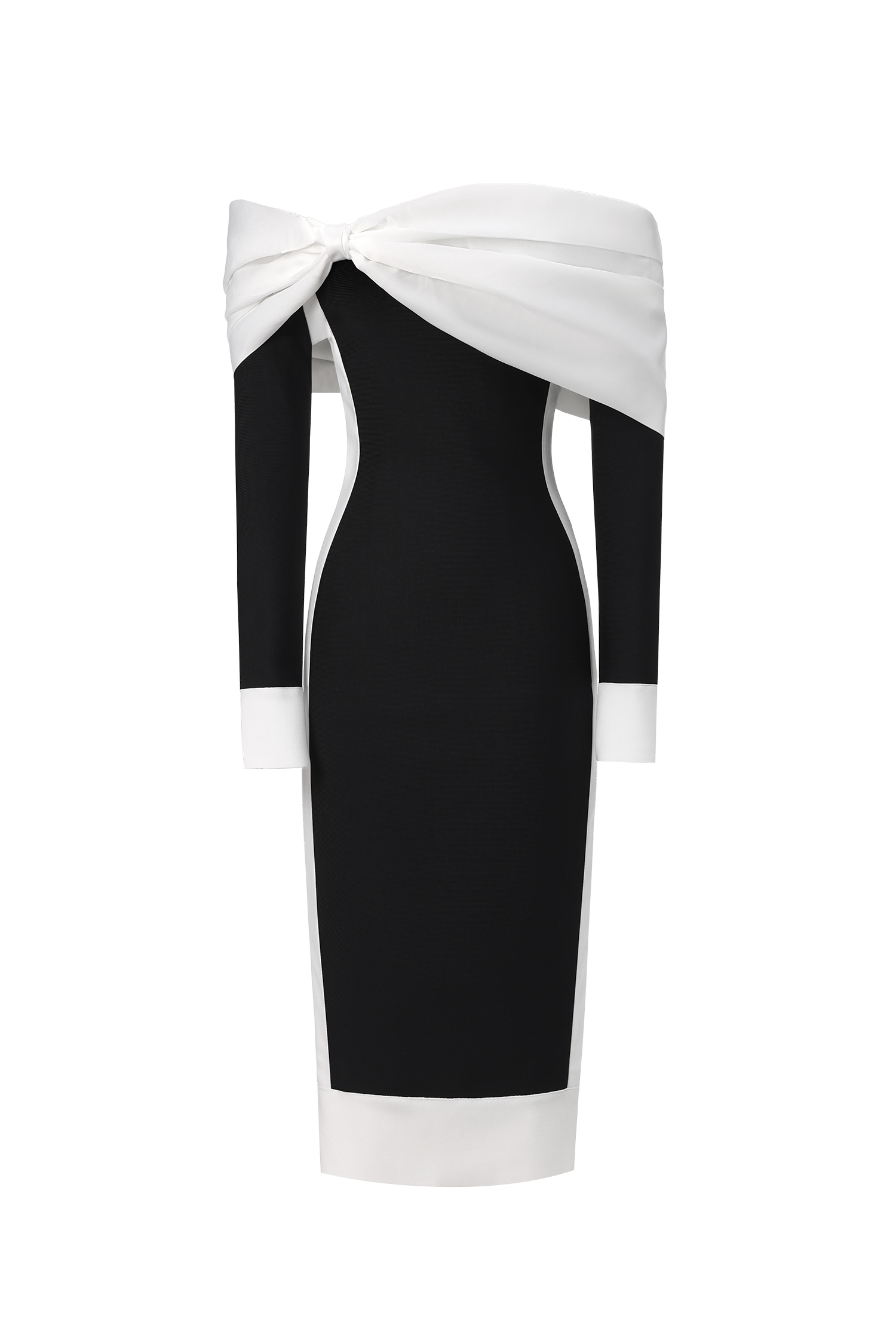 Oria Off Shoulder Bow Bandage Midi Dress