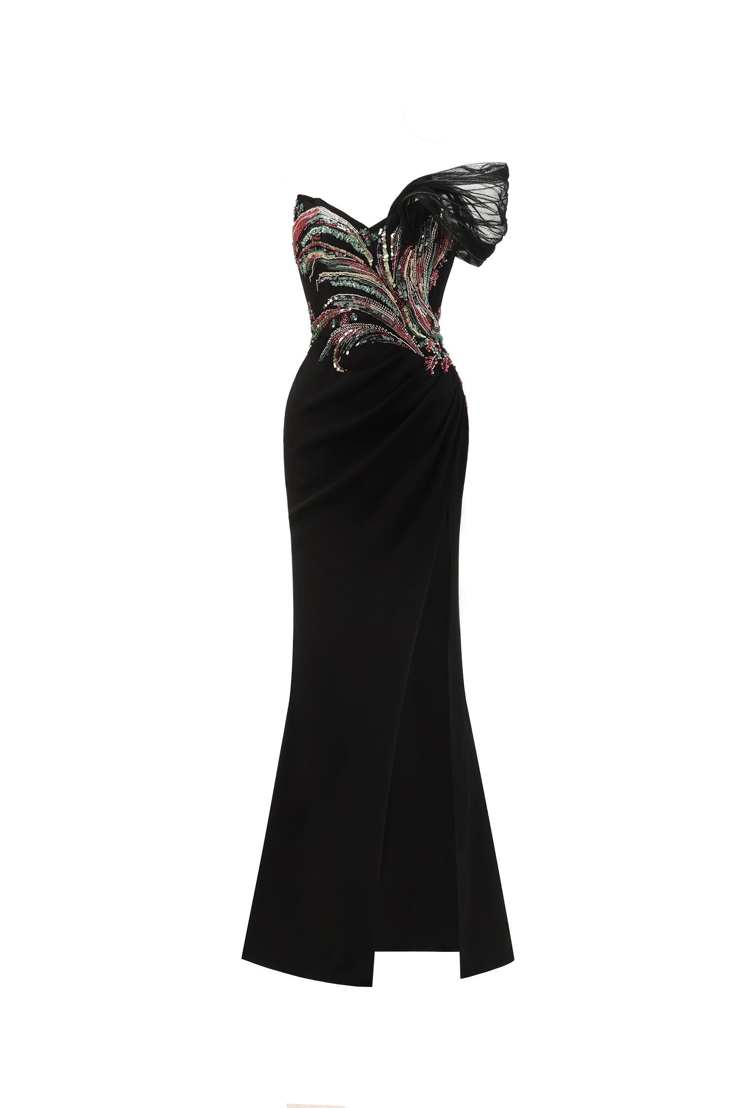 Stolen Strapless Sequin Embroidered Slit Bandage Maxi Dress