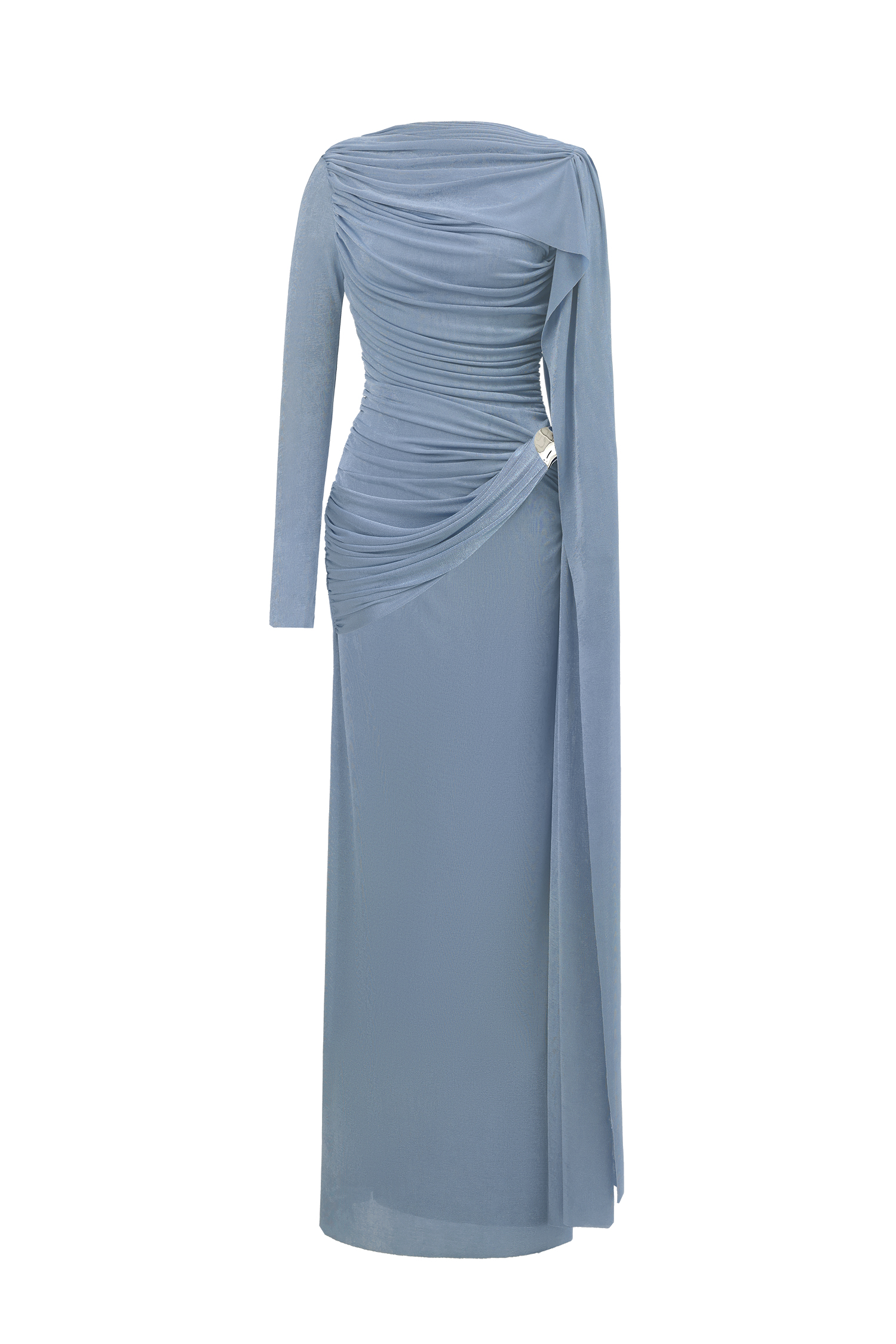 Tihila Long Sleeve Ruched Blue Maxi Dress