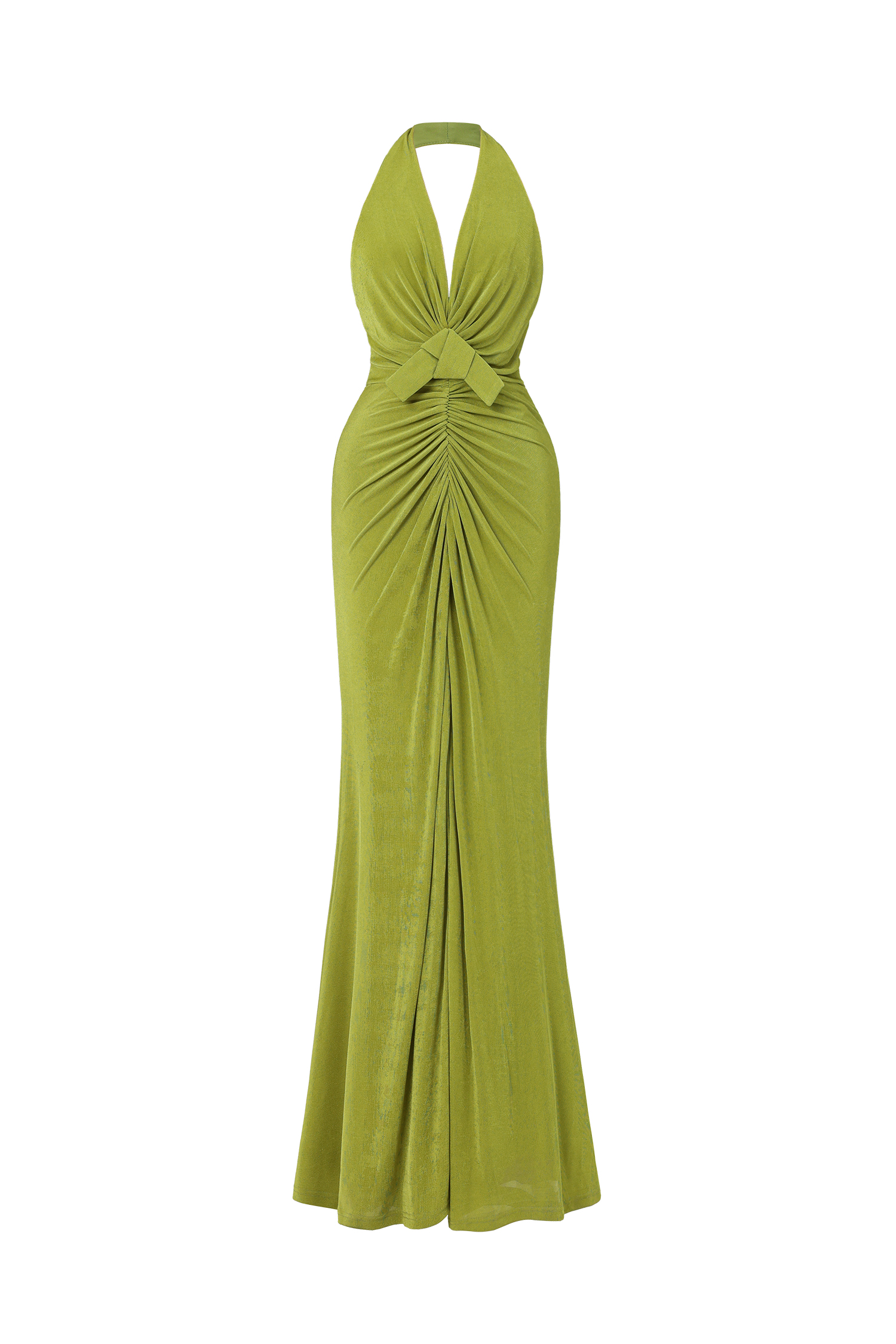 Jalila Sexy Contour V Neck Ruched Knot Slit Knit Maxi Dress