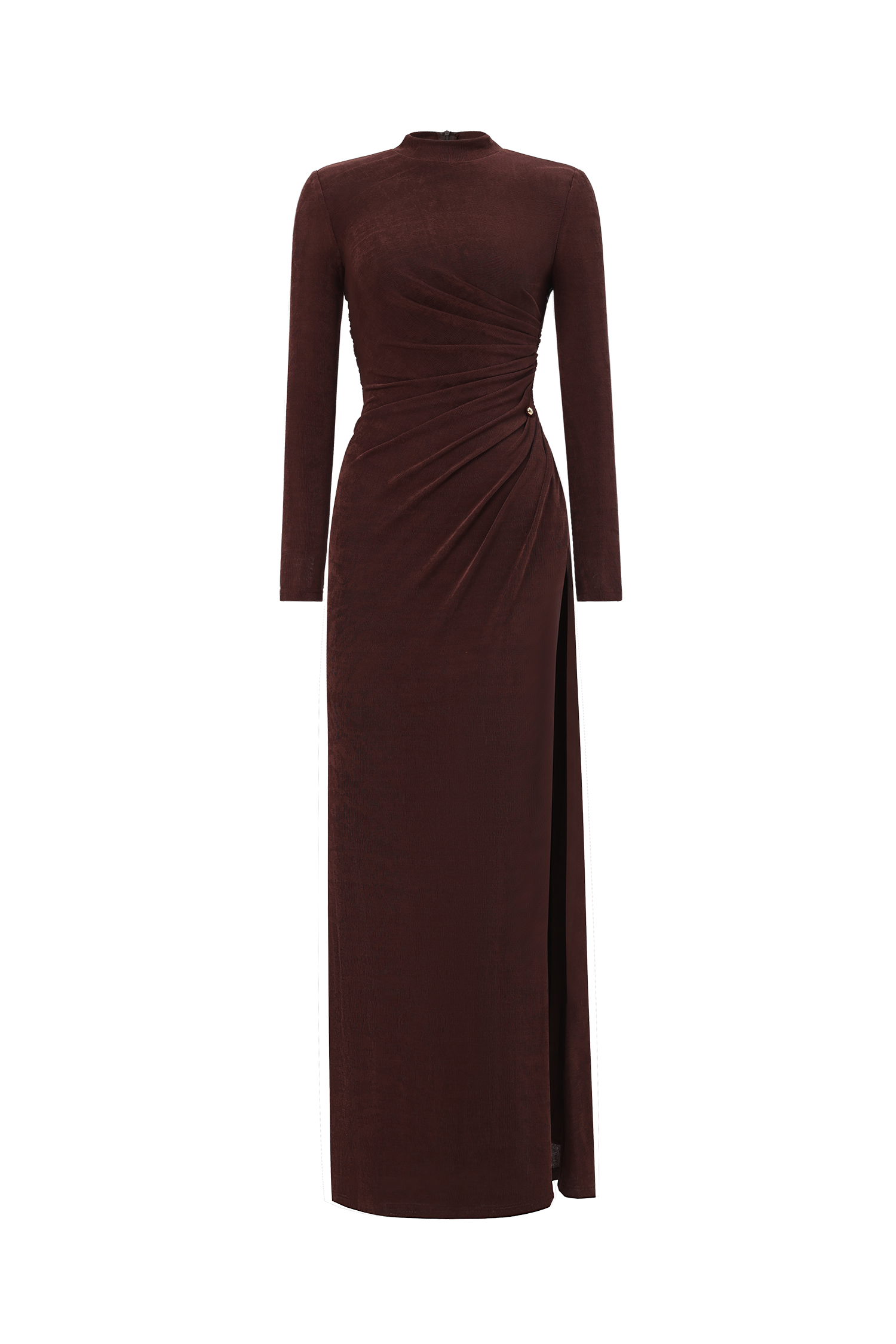 Ivy Elegant Contour Long Sleeve Gathered Knit Maxi Dress