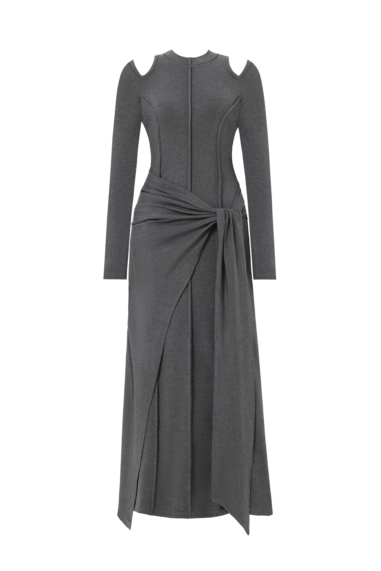 Silas Chic Contour Cut Out Long Sleeve Knot Knit Maxi Dress