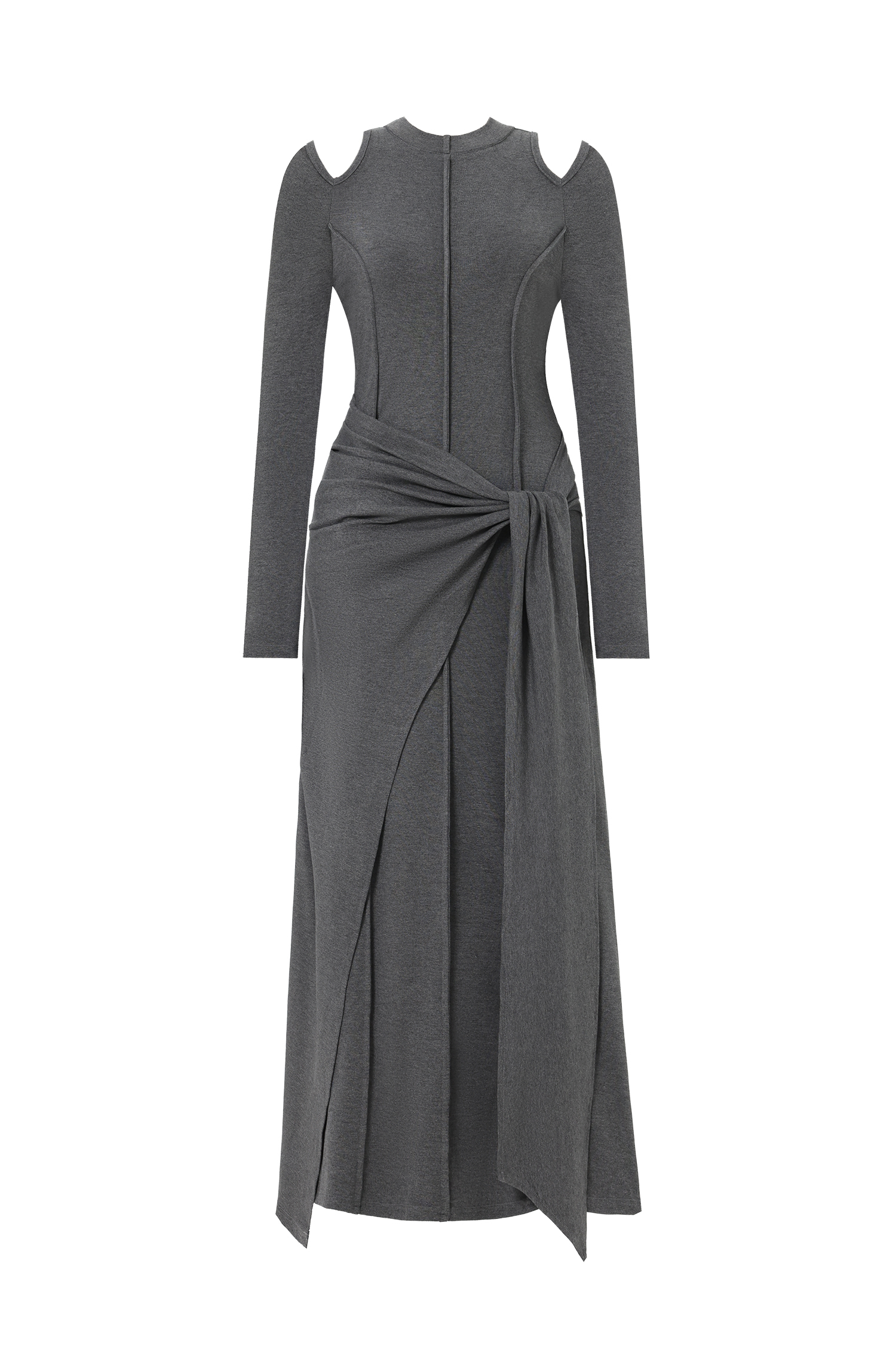 Silas Chic Contour Cut Out Long Sleeve Knot Knit Maxi Dress