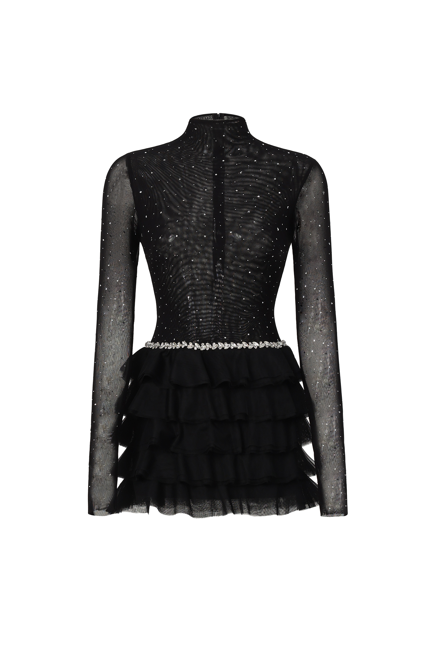Kerta Classic Contour Crystal Ruffle Mesh Mini Dress