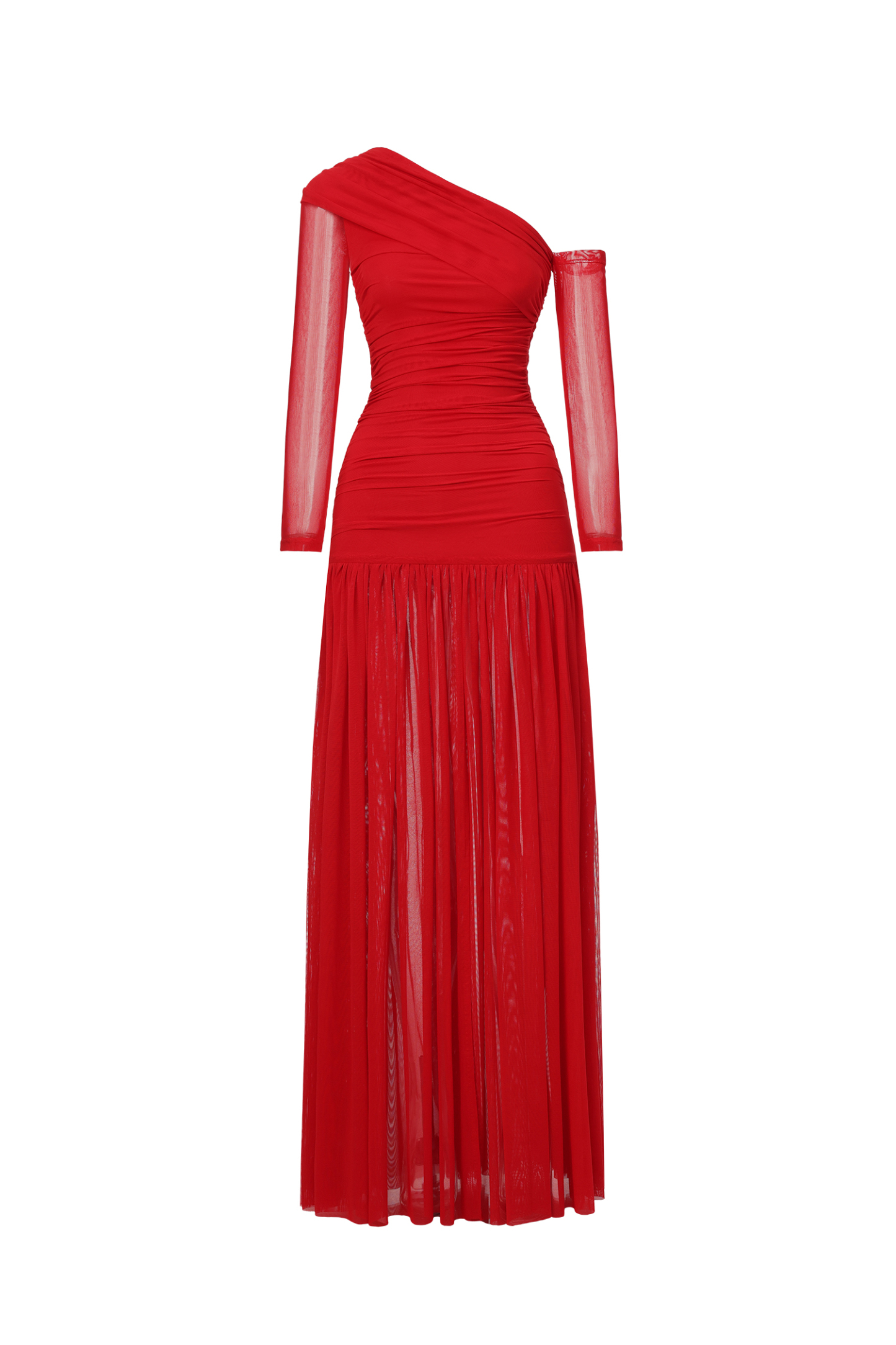 Zaniyah Elegant Contour One Shoulder Ruched High Slit Knit Maxi Dress