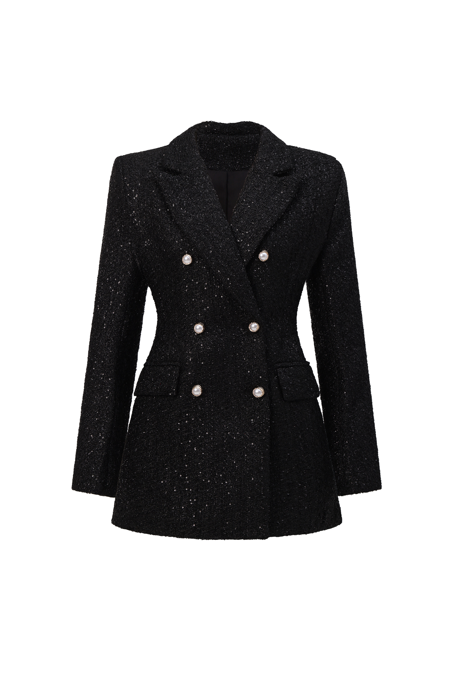 Tereza Glamorous Tailored Long Sleeve Tweed Black Blazer Dress