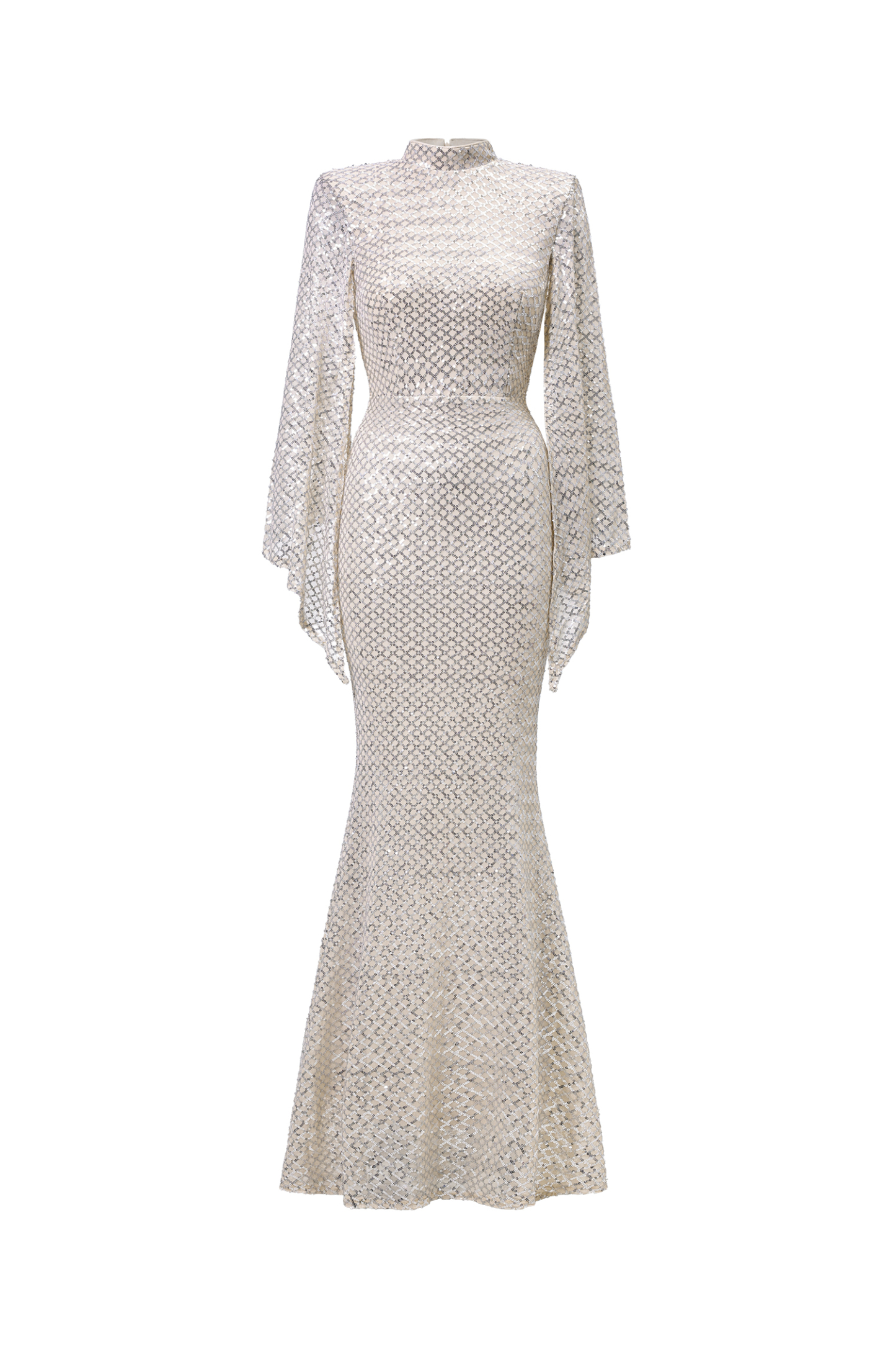 Euen Elegant Contour Cape Sleeve Sequin Maxi Dress