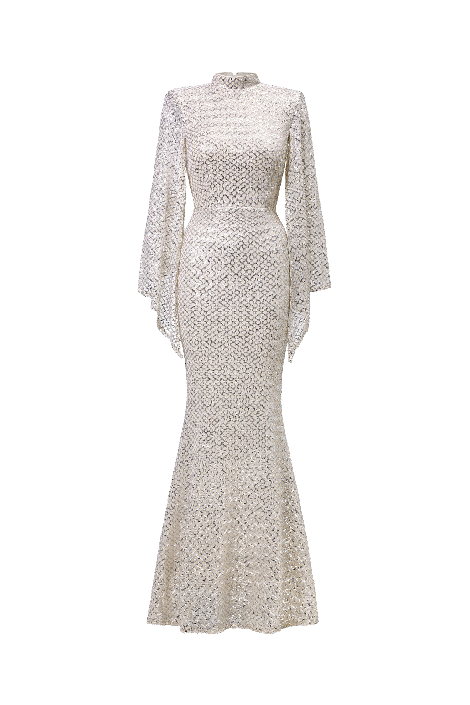 Euen Elegant Contour Cape Sleeve Sequin Maxi Dress