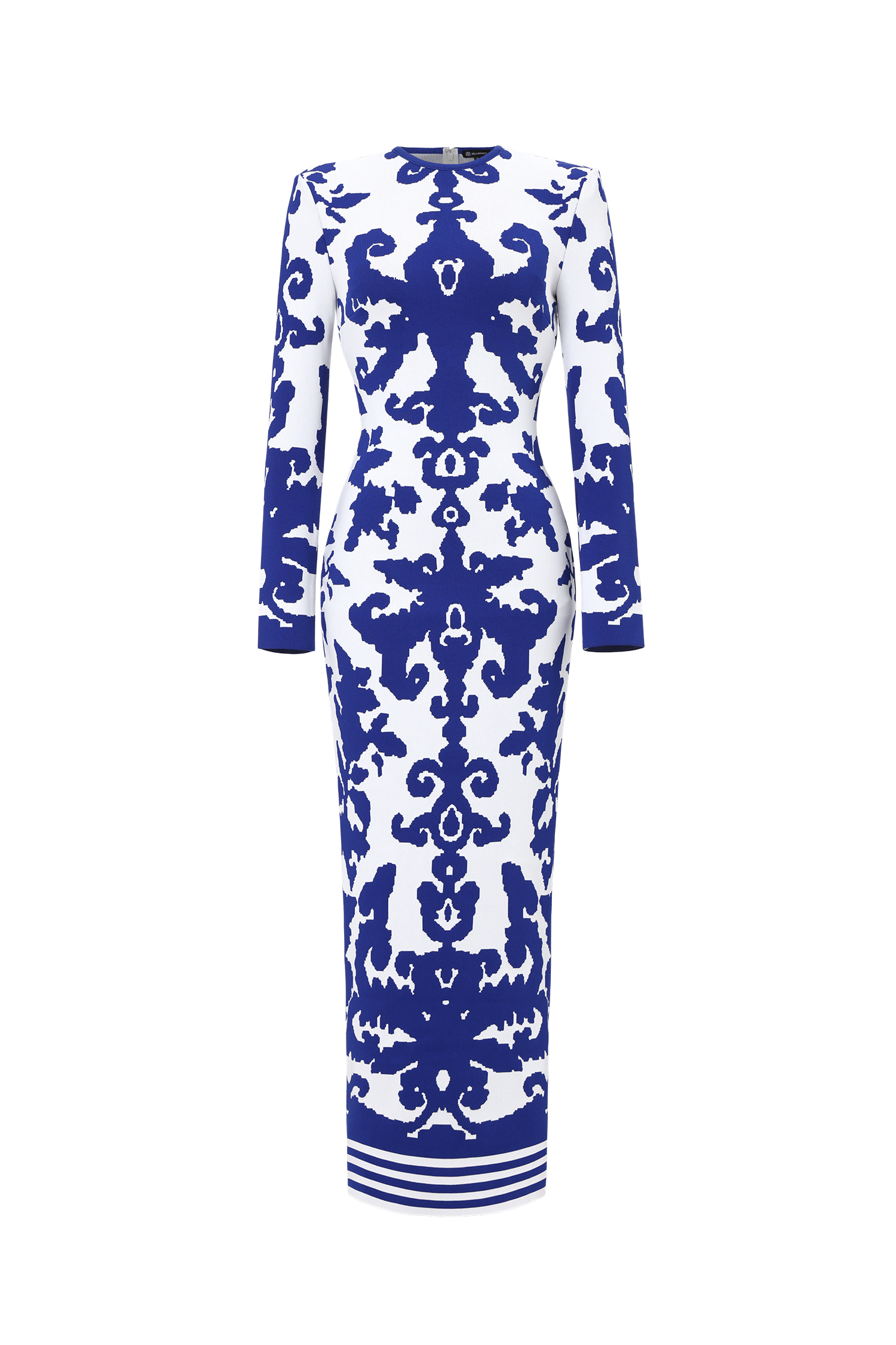 Round Neck Long Sleeve Jacquard Bandage Maxi Dress