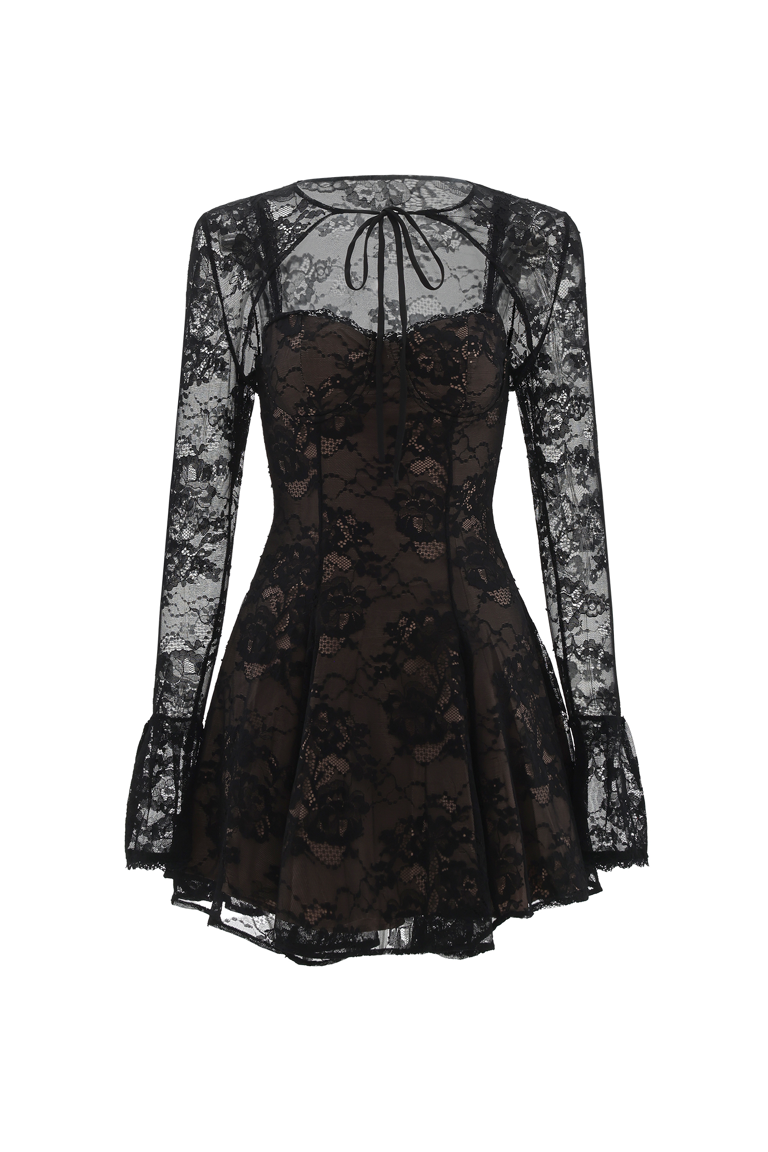 Kiera Romantic Flowy Long Sleeve Lace Mini Dress
