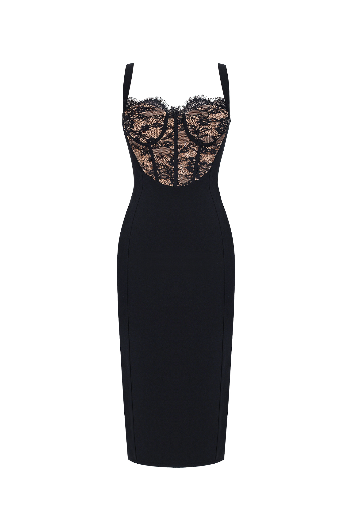 Slare Chic Contour Sleeveless Lace Maxi Dress