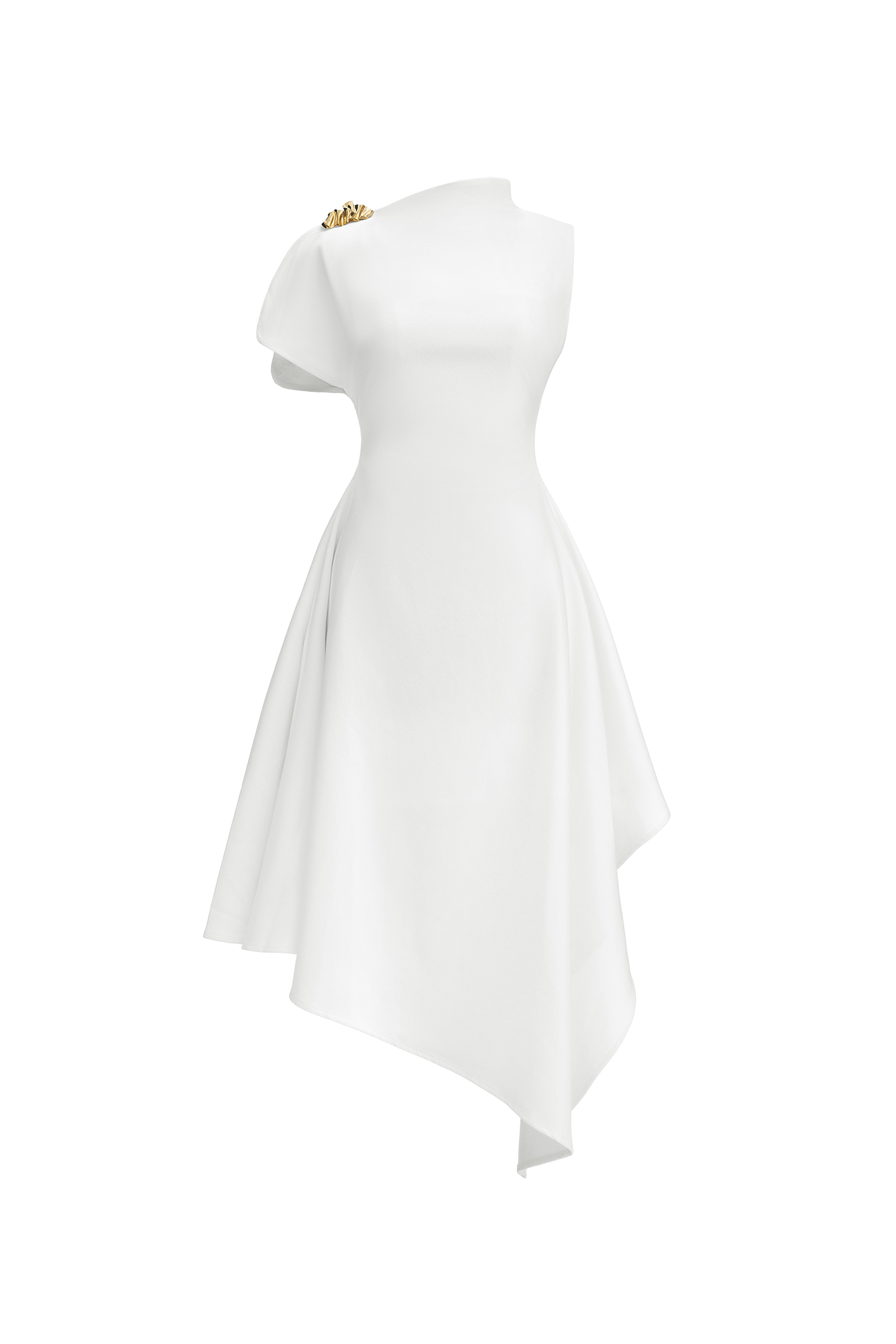 Weren Elegant Contour High Neck Asymmetric Maxi Dress