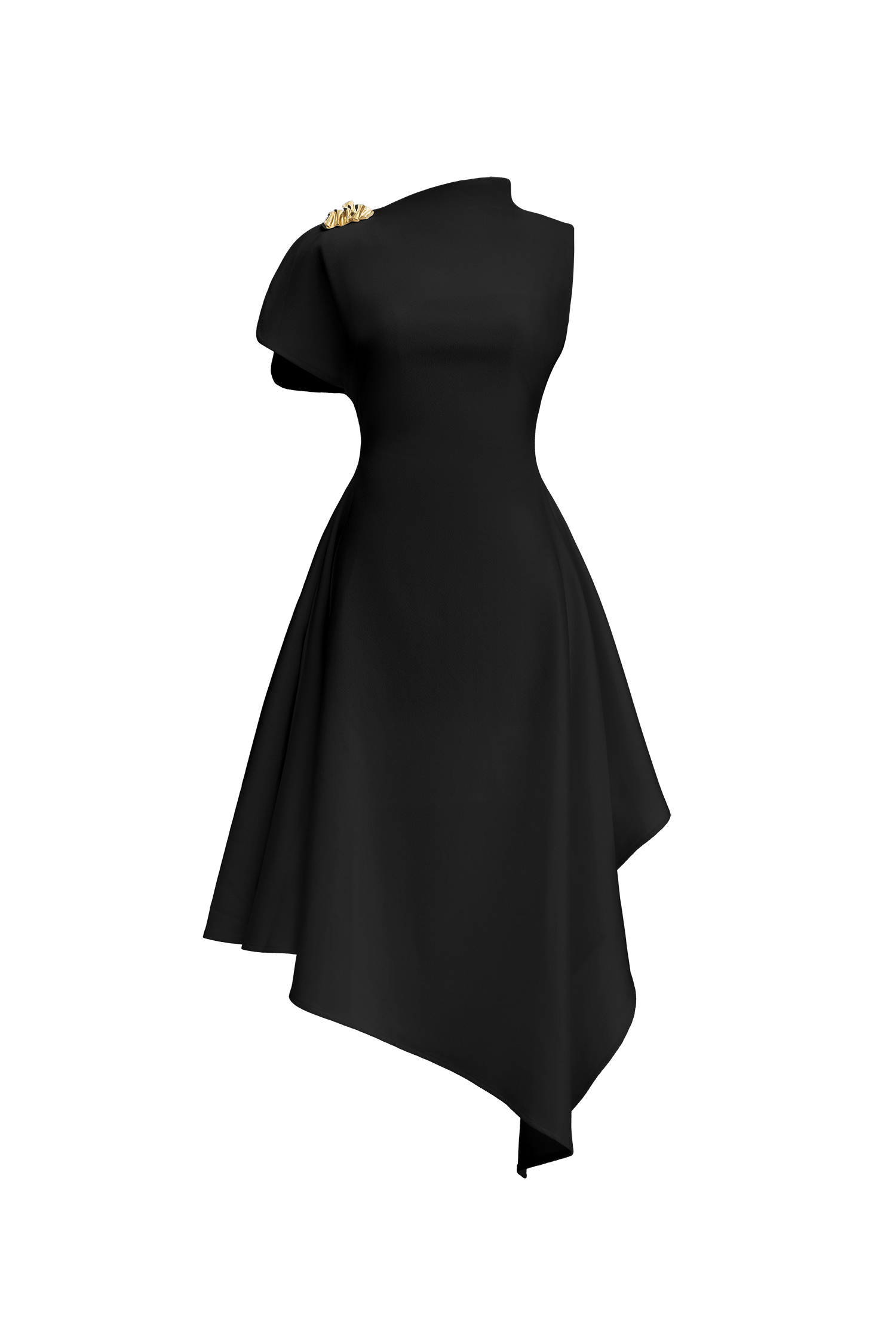 Weren Elegant Contour High Neck Asymmetric Black Maxi Dress