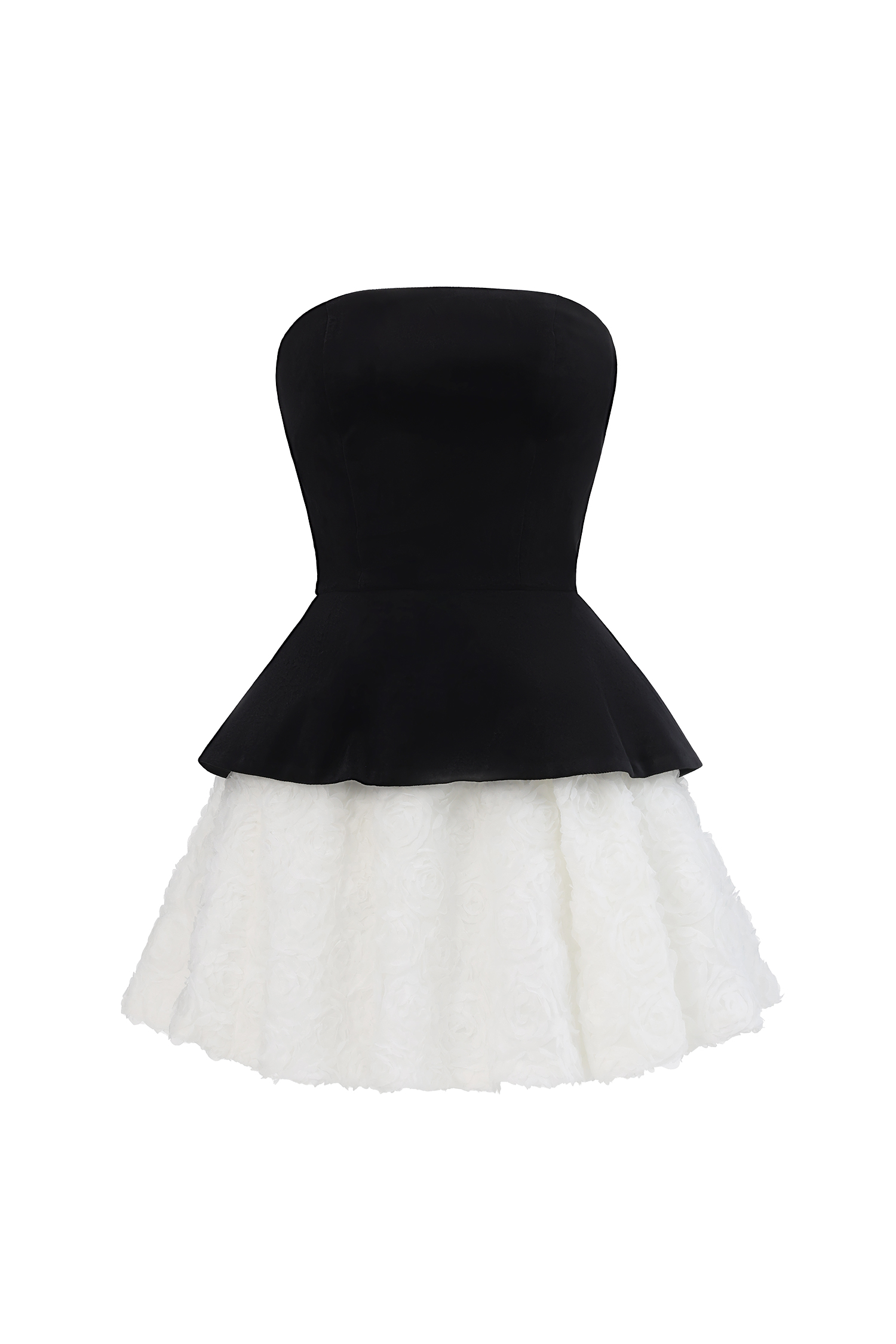 Jillian Classic Tailored Strapless Contrast Floral Velvet Mini Dress