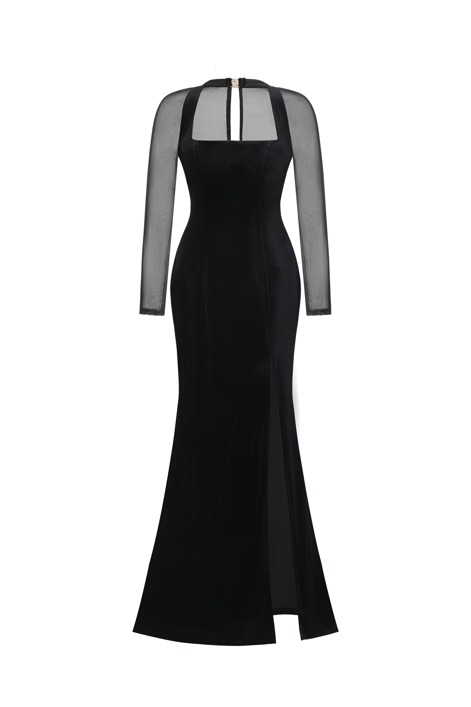 Rae Elegant  Contour Long Sleeve High Slit Velvet Maxi Dress