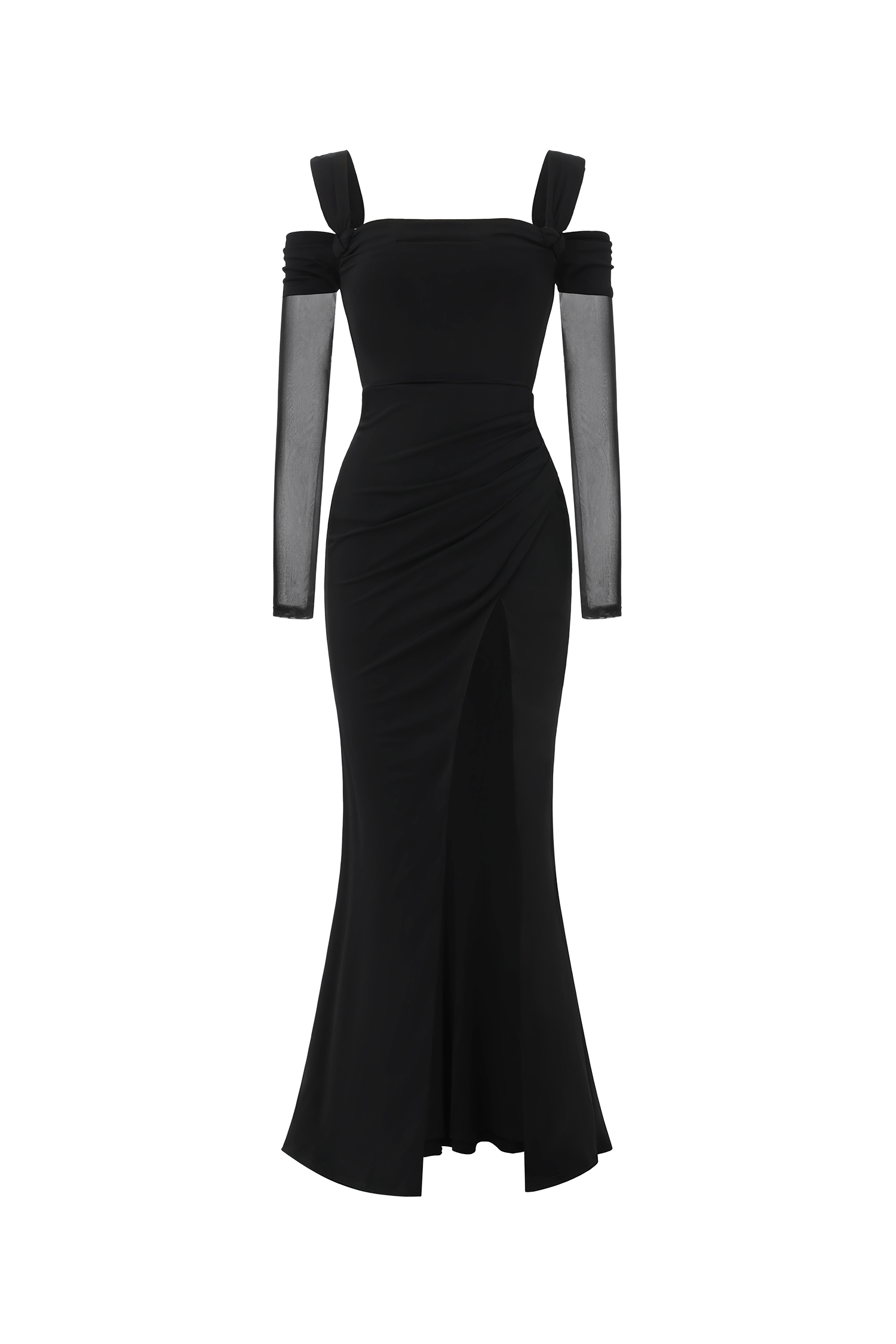 Lorin Elegant Contour Off Shoulder Long Sleeve High Slit Maxi Dress