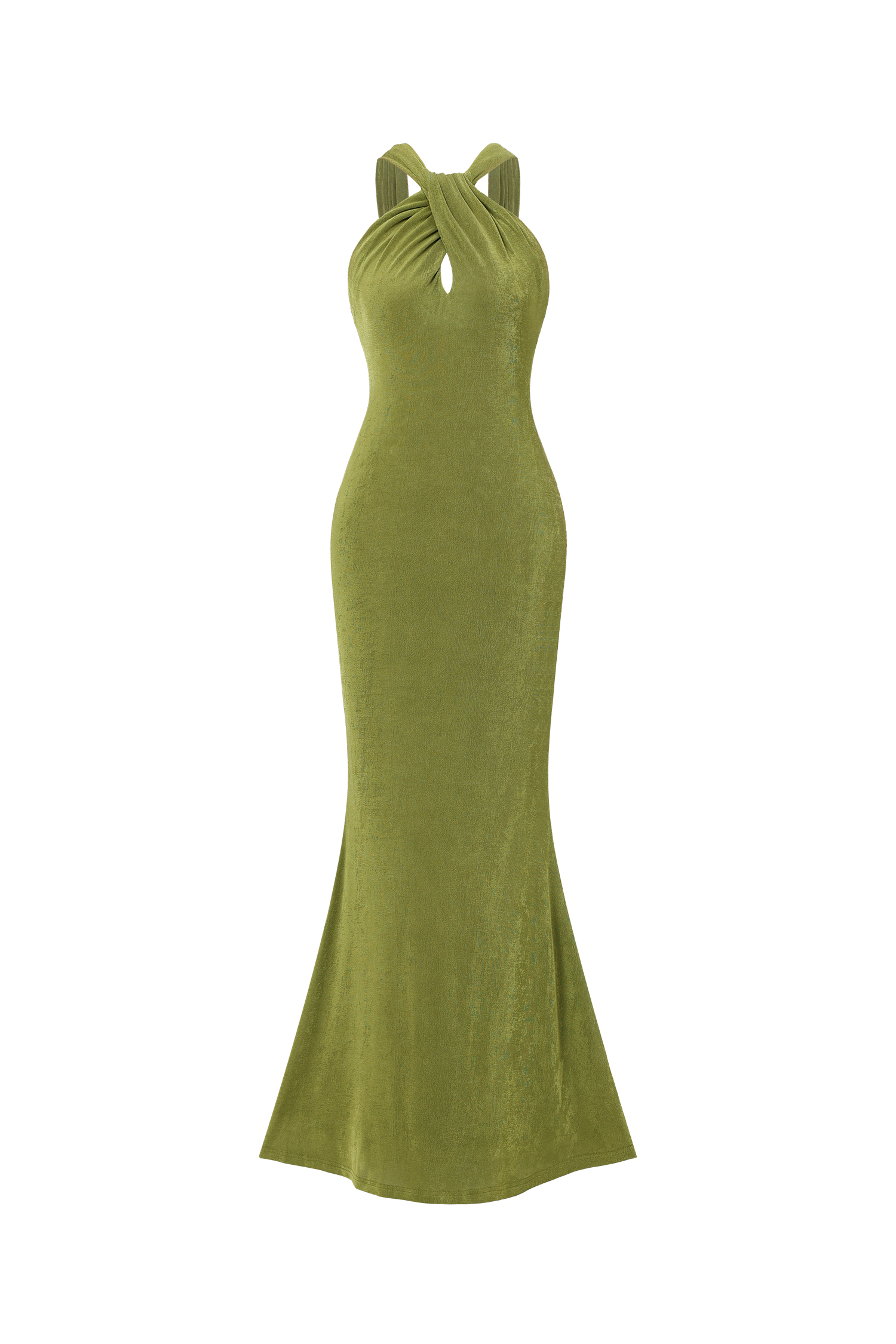Romelle Elegant Contour Twist Halter Cape Cut Out Maxi Dress