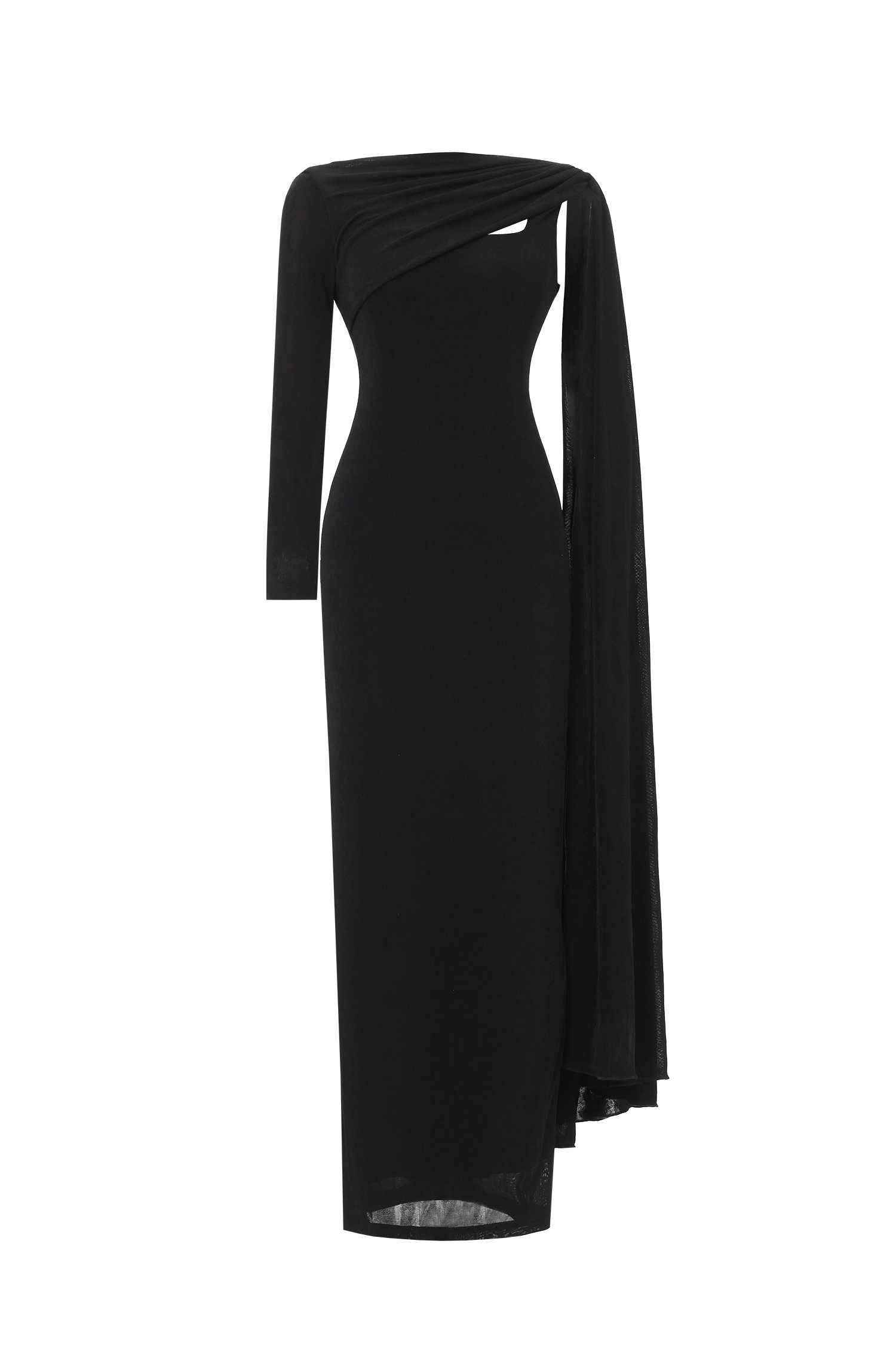 Louxia Elegant Contour One Sleeve Asymmetric Cape Maxi Dress