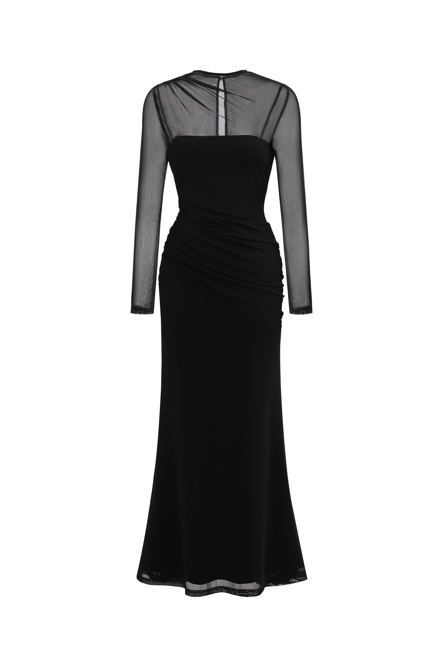 Tiaka Elegant Contour Long Sleeve Drape Mesh Knit Maxi Dress