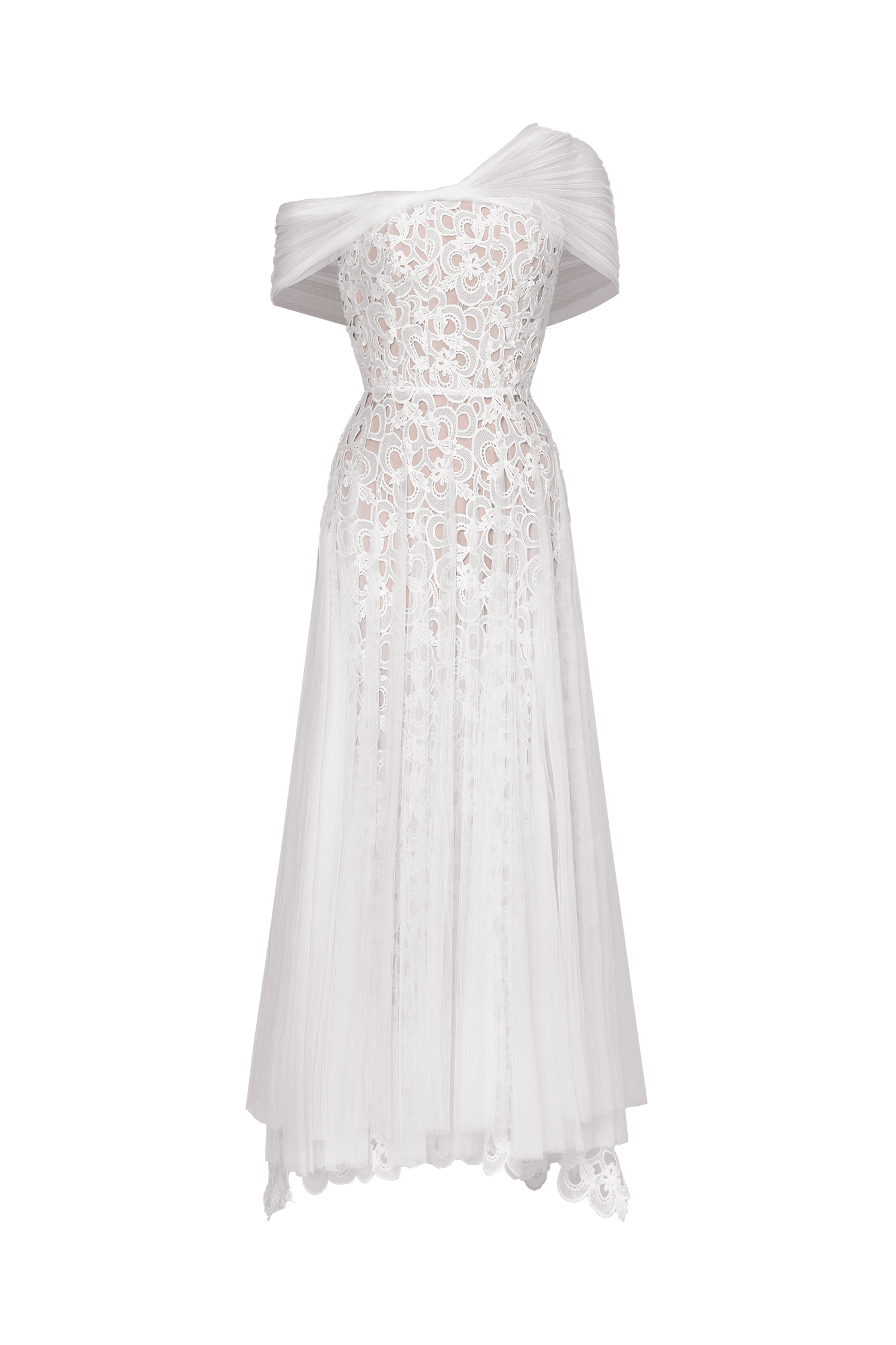 Yvonne Elegant Tailored Off Shoulder Lace Tulle Maxi Dress