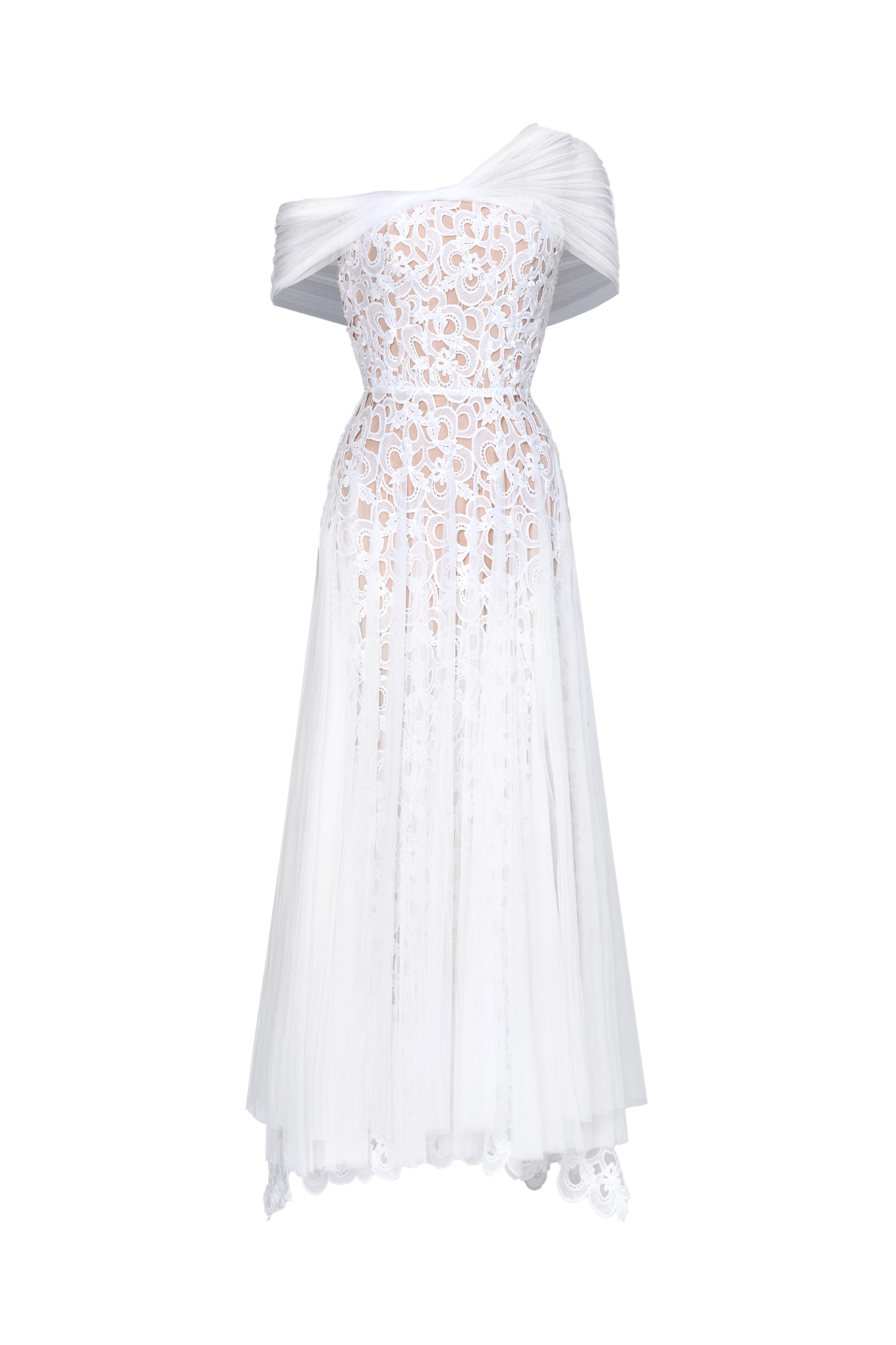Yvonne Elegant Tailored Off Shoulder Lace Tulle Maxi Dress
