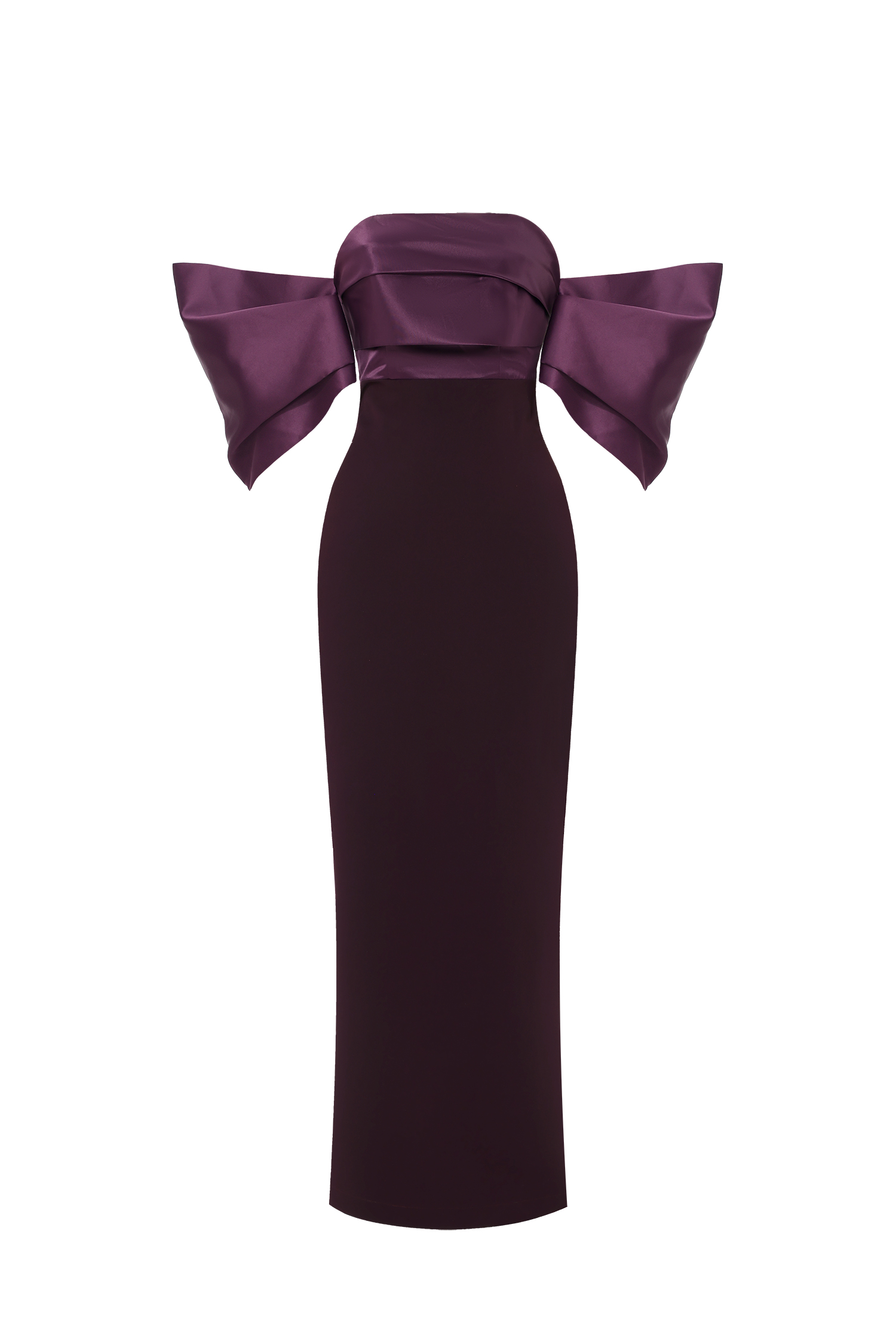 Sareka Elegant Tailored Off Shoulder Pleated Satin Maxi Dress