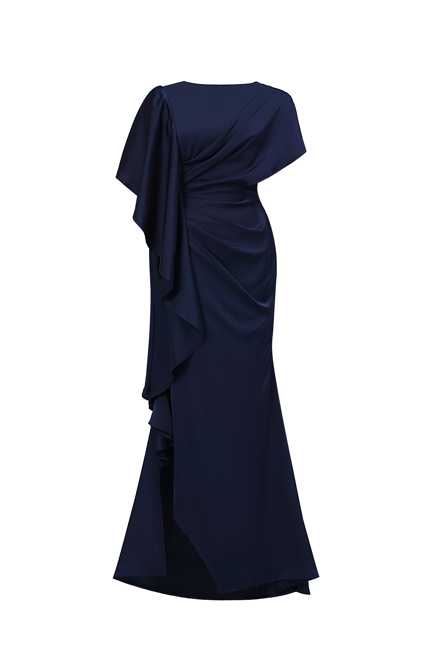 Lave Elegant Flowy Pleated Ruffle Satin Maxi Dress