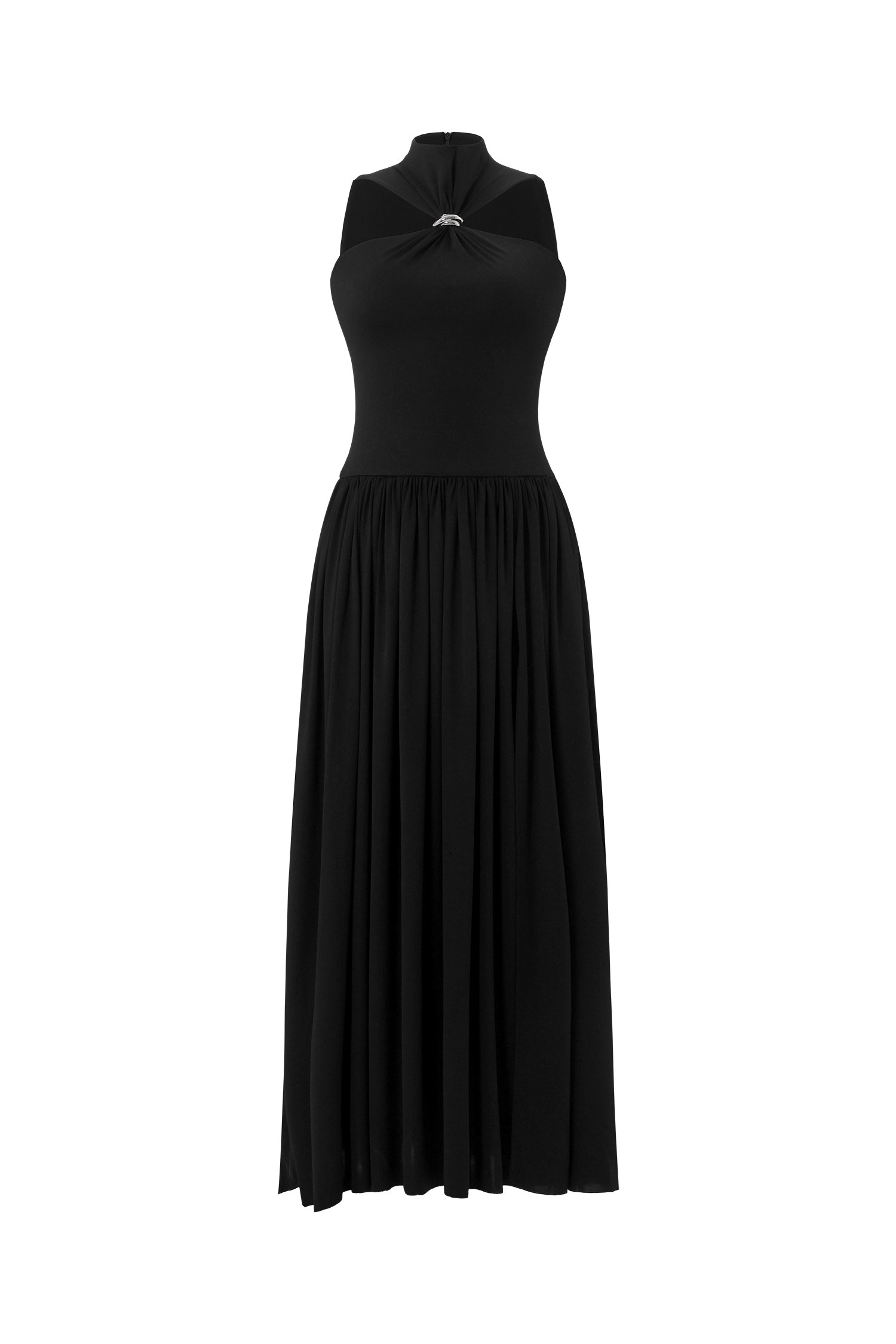 Vincy Chic Contour Halter Metal Ring High Slit Maxi Dress