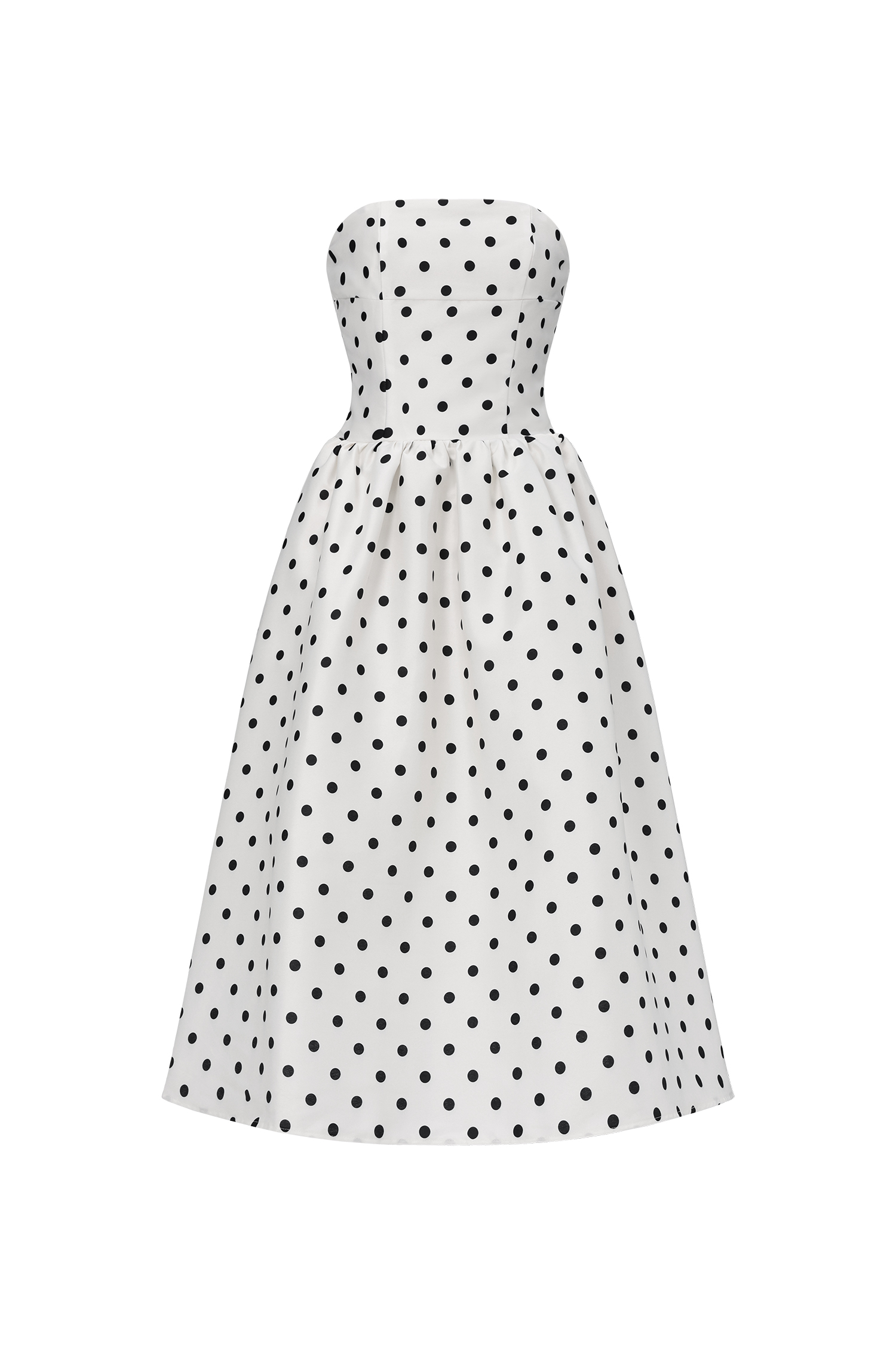 Gregorio Elegant Tailored Strapless Polka Dot Maxi Dress