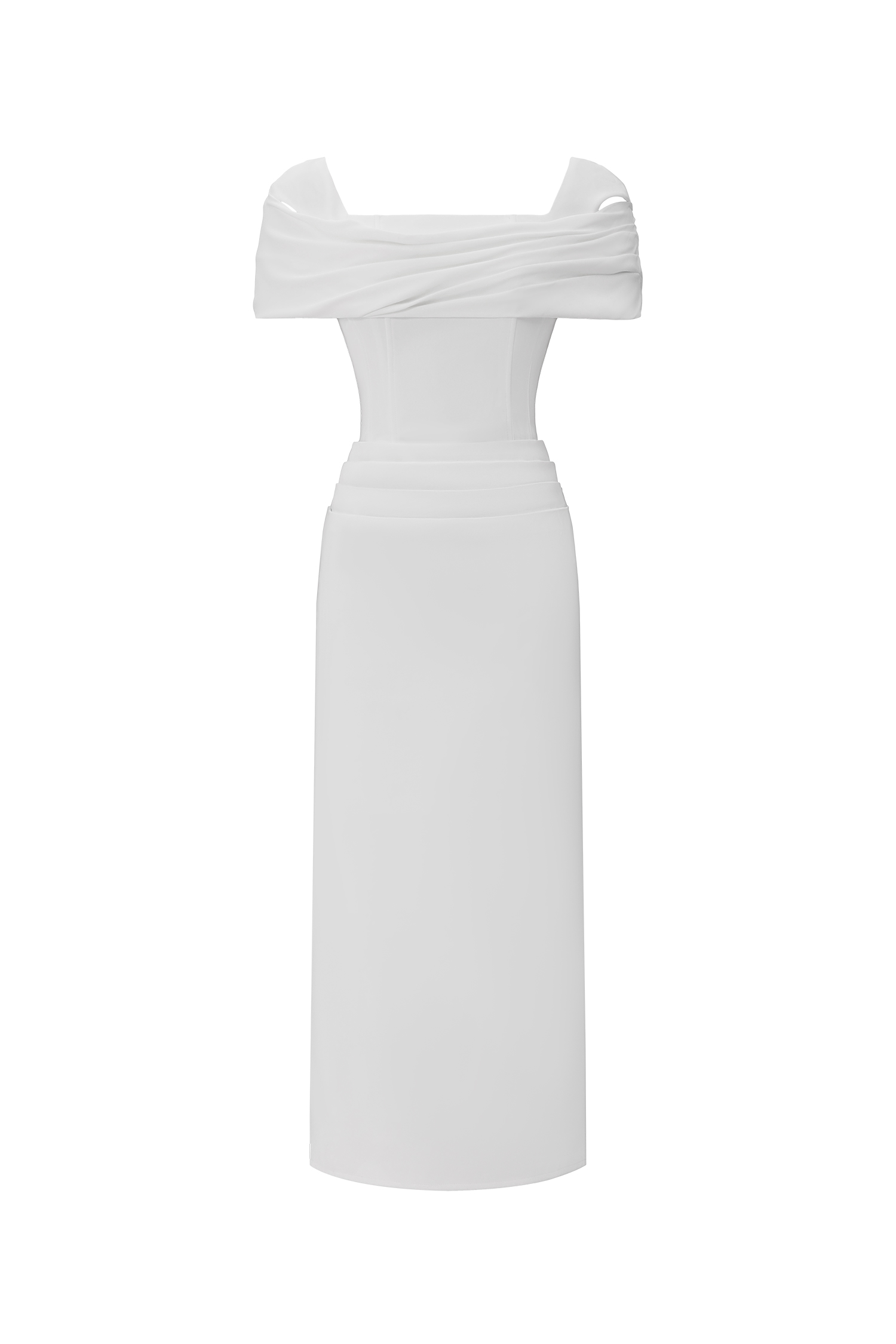 Minola Elegant Tailored Off Shoulder Pleated Woven Maxi Dress