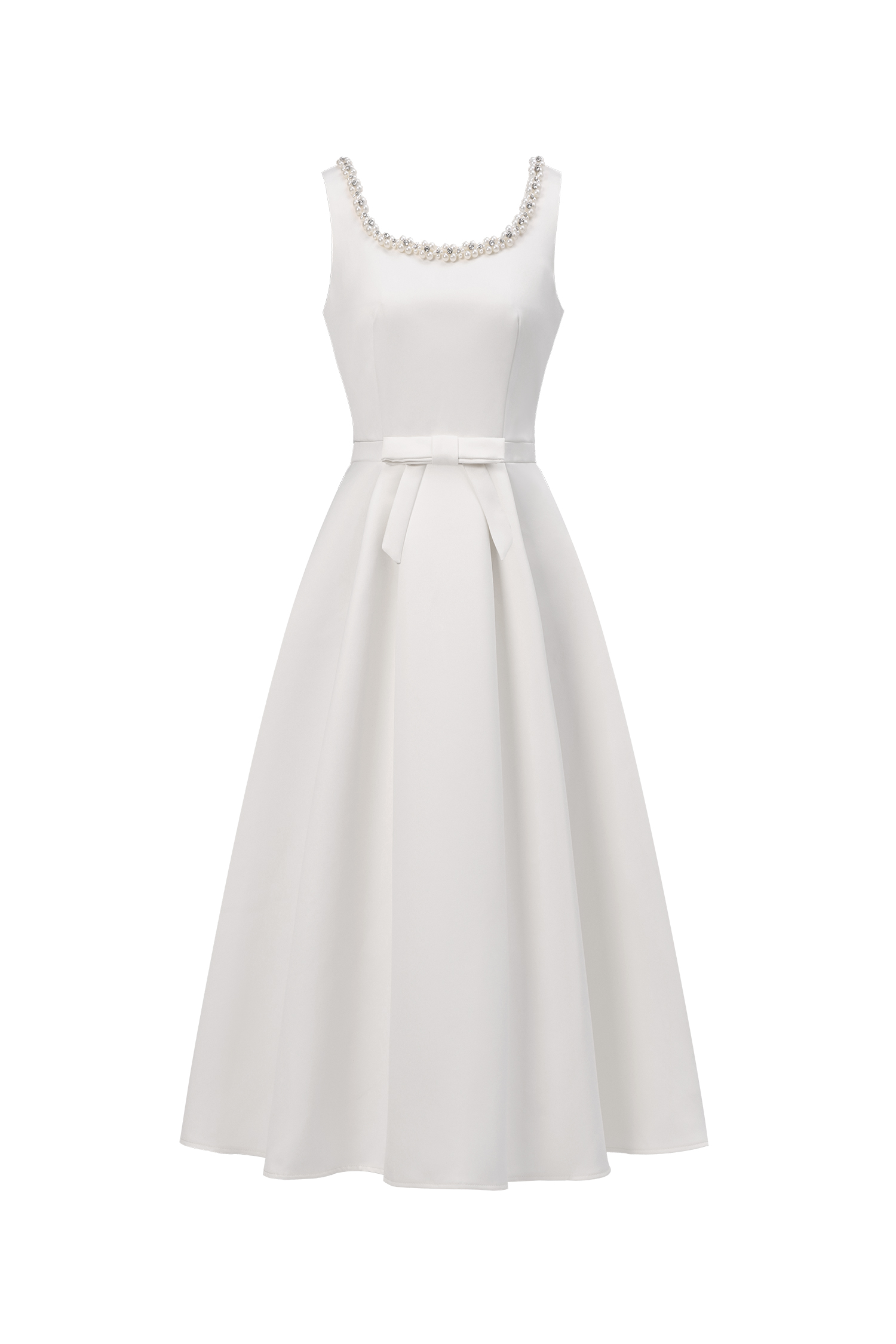 Walda Elegant Tailored Square Neck Sleeveless Bow Pearl Woven Maxi Dress