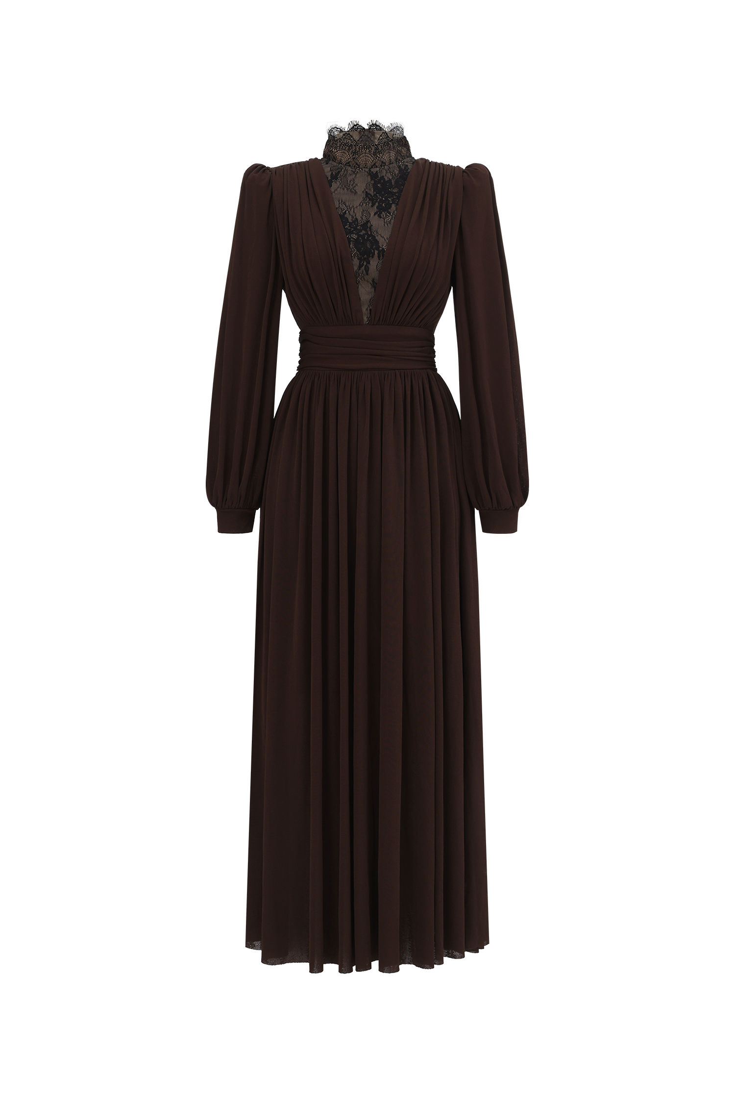 Rebecca Chic Contour Long Sleeve Ruched Lace Knit Maxi Dress