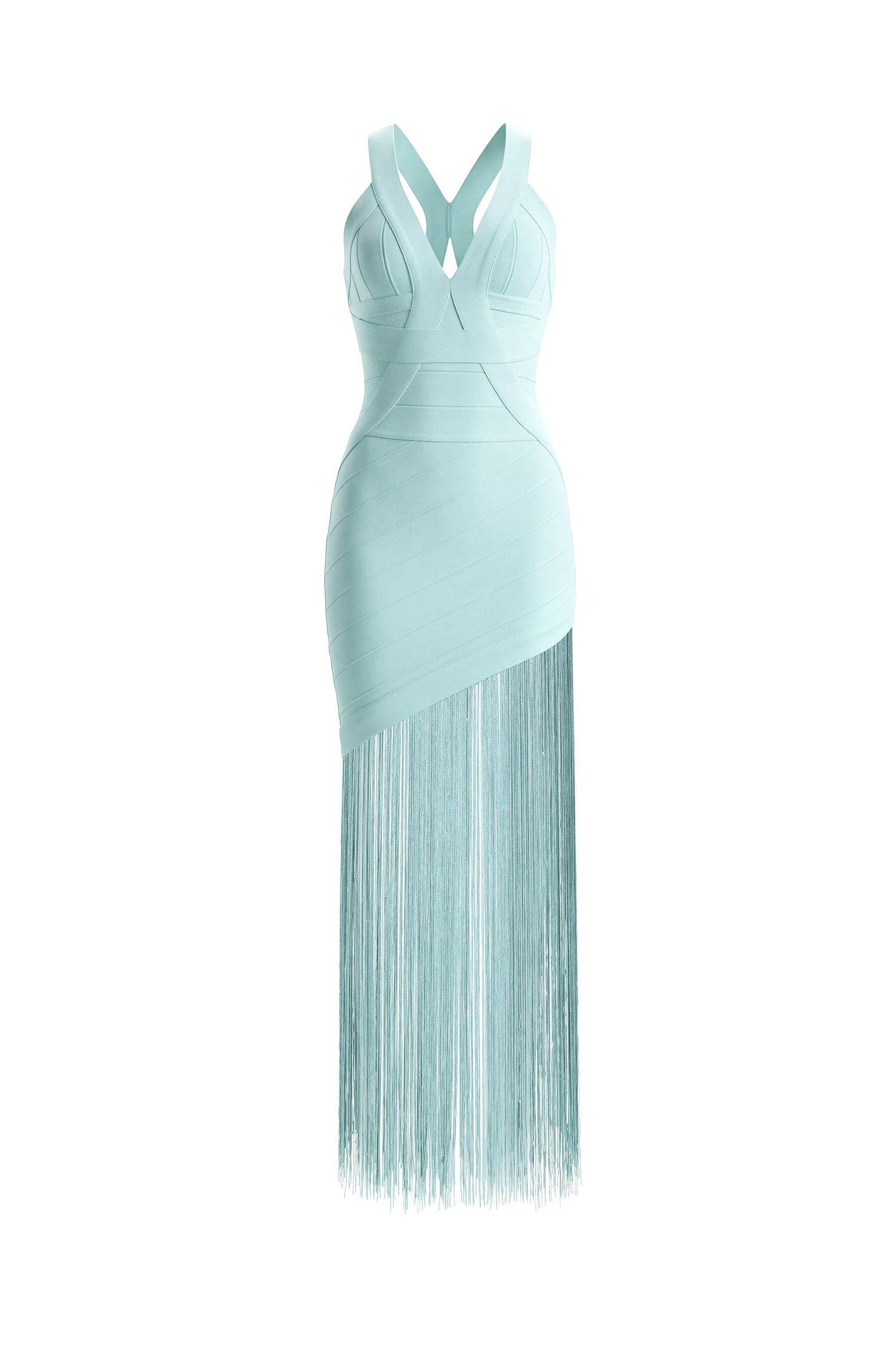 Emma Chic Contour V Neck Sleeveless Fringe Bandage Maxi Dress