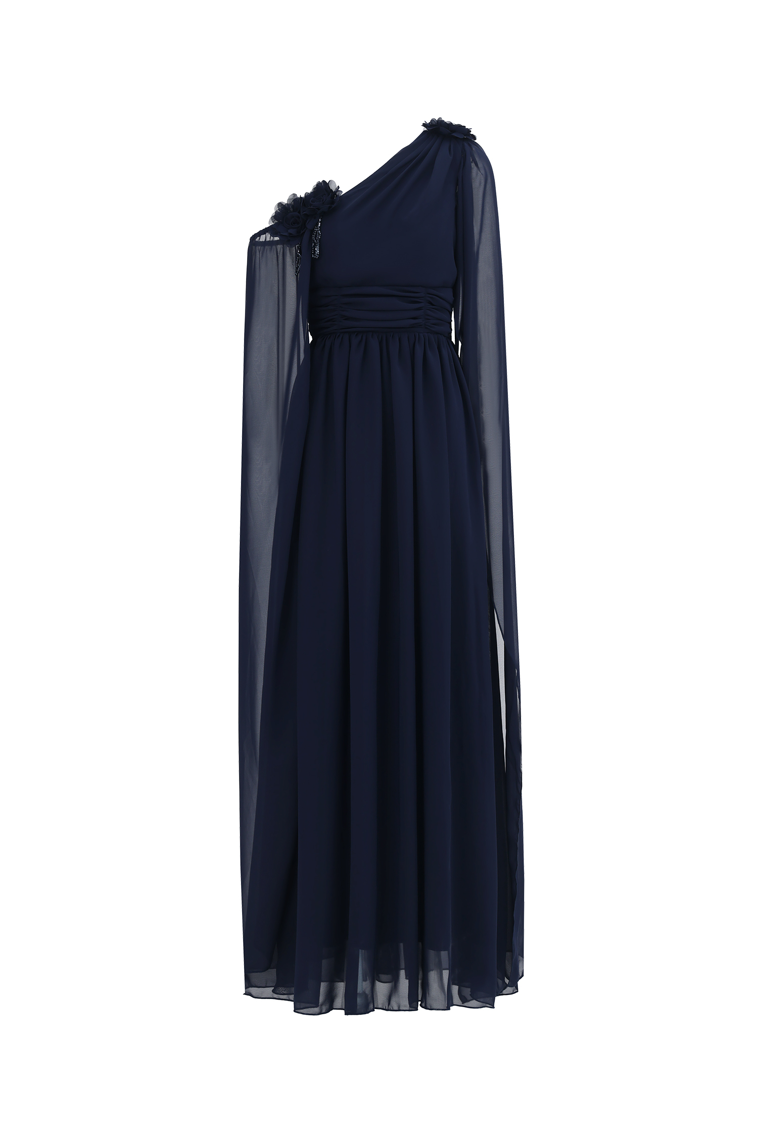 Yannei Elegant Flowy One Shoulder Ruched Floral Maxi Dress