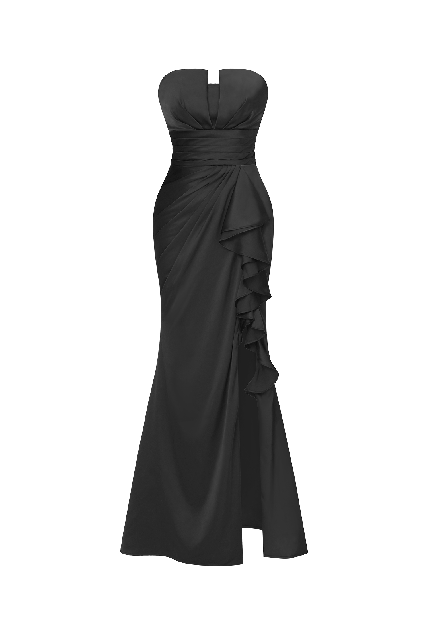 Fifer Elegant Contour Pleated Ruffle High Slit Maxi Dress