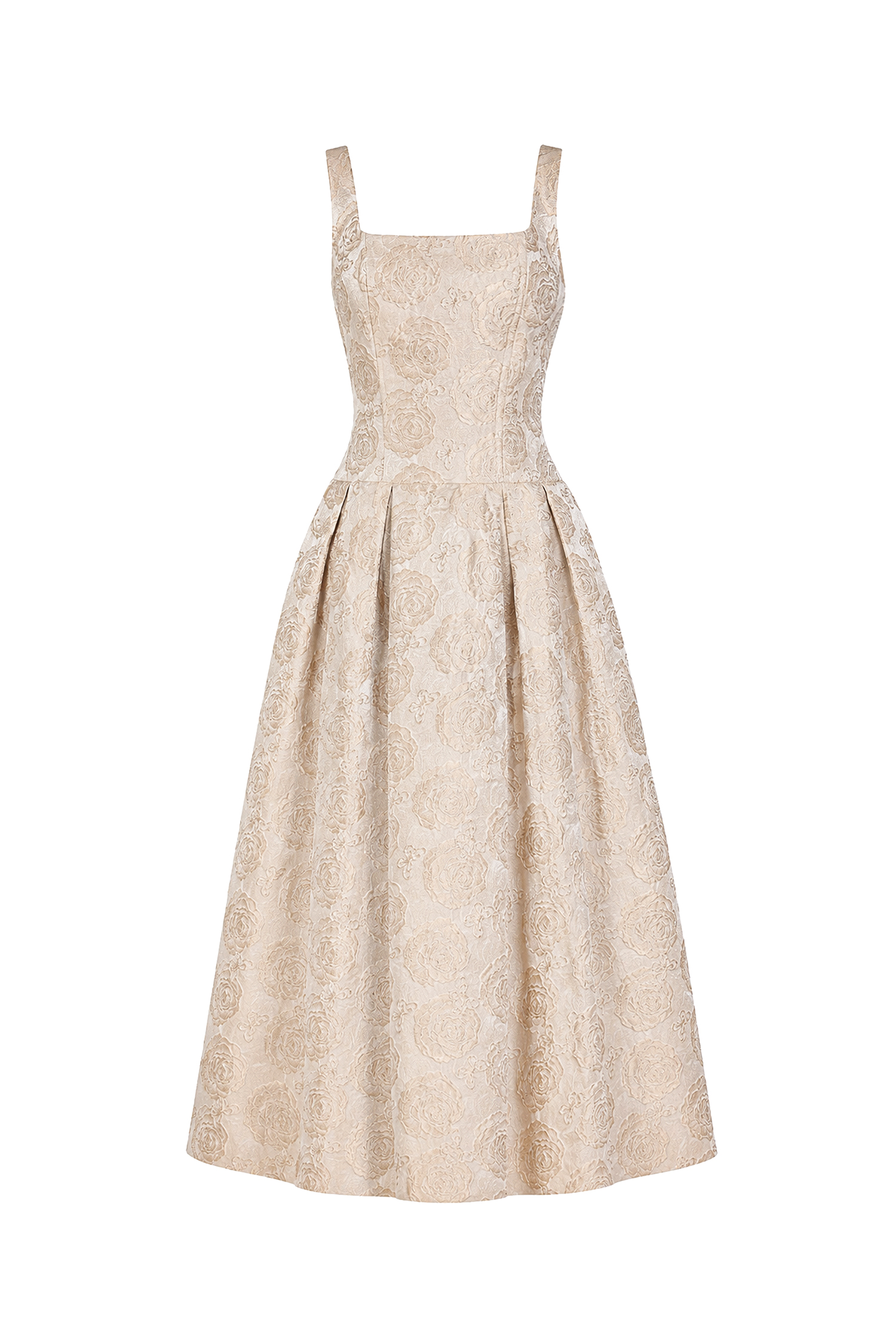 Rahel Classic Tailored Square Neck Floral Jacquard Woven Maxi Dress