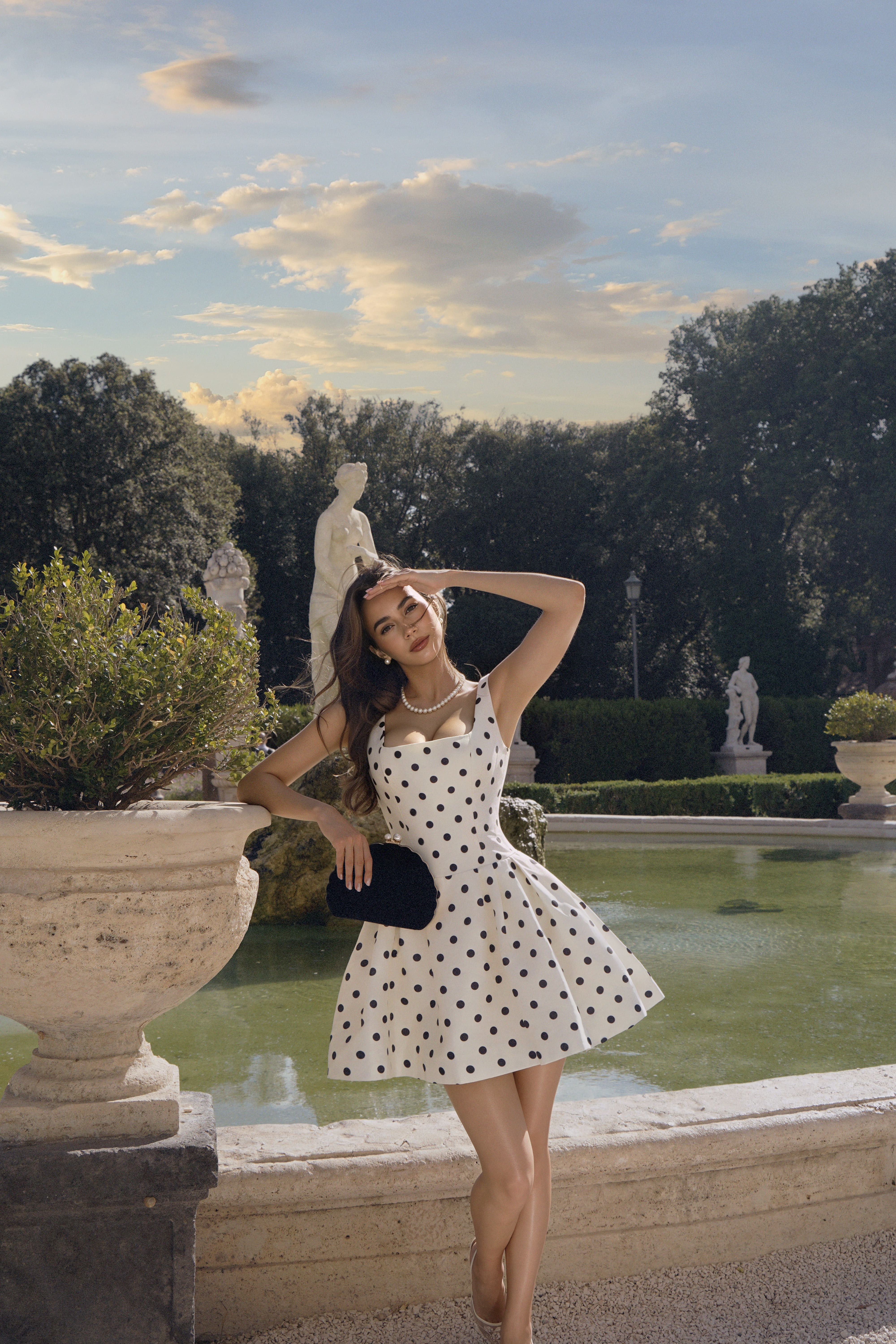 Simone Classic Tailored Square Neck Polka Dot Mini Dress