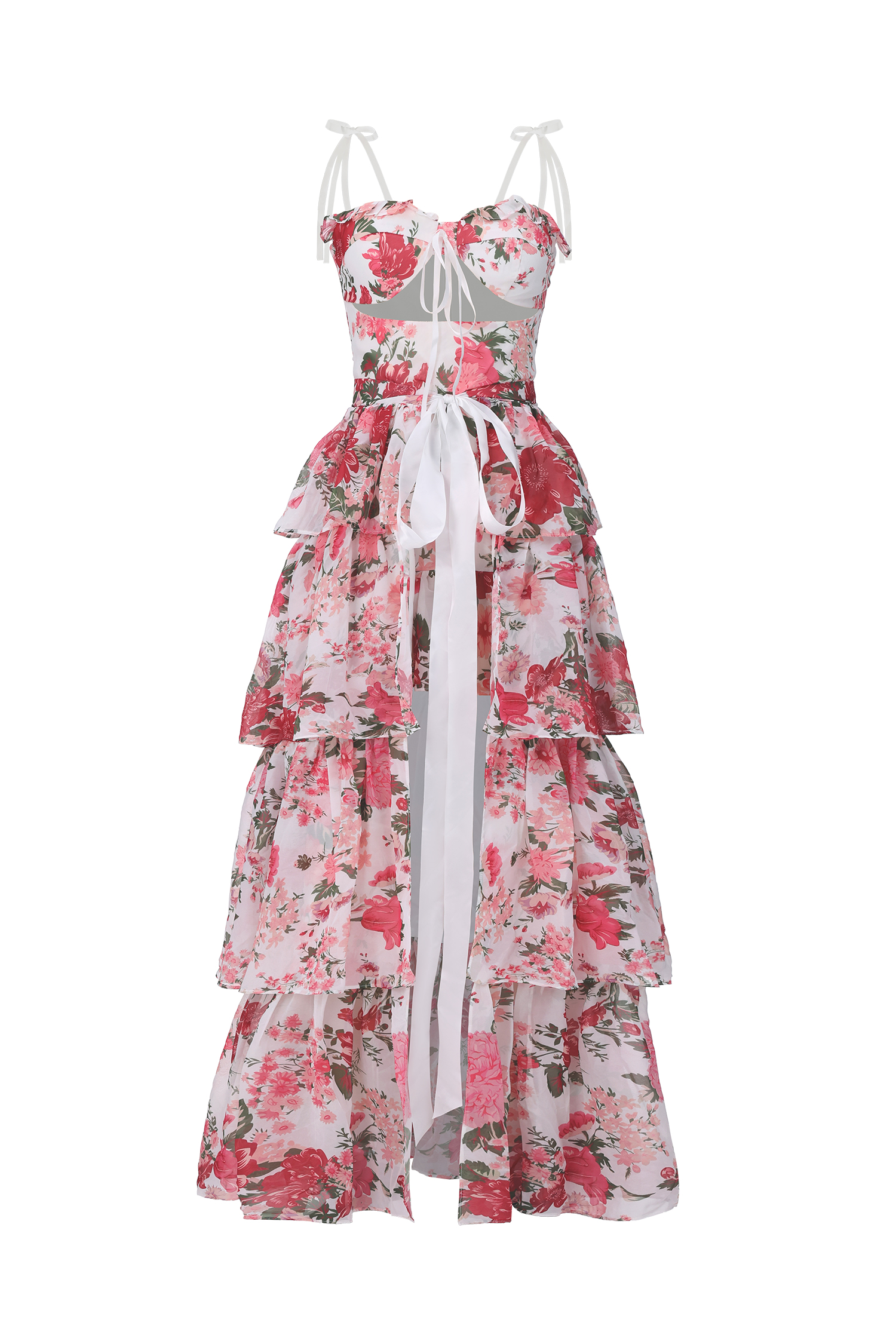 Pale Chic Flowy Halter Cut Out Floral Print Ruffle Pink Maxi Dress