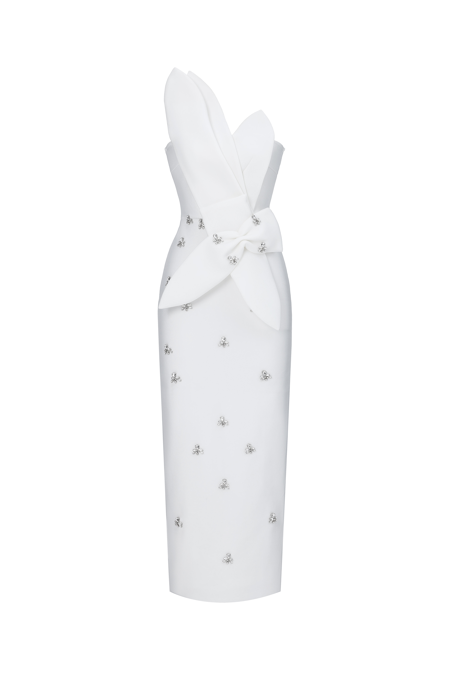 Ohney Chic Contour Strapless Asymmetric Rhinestone Maxi Dress