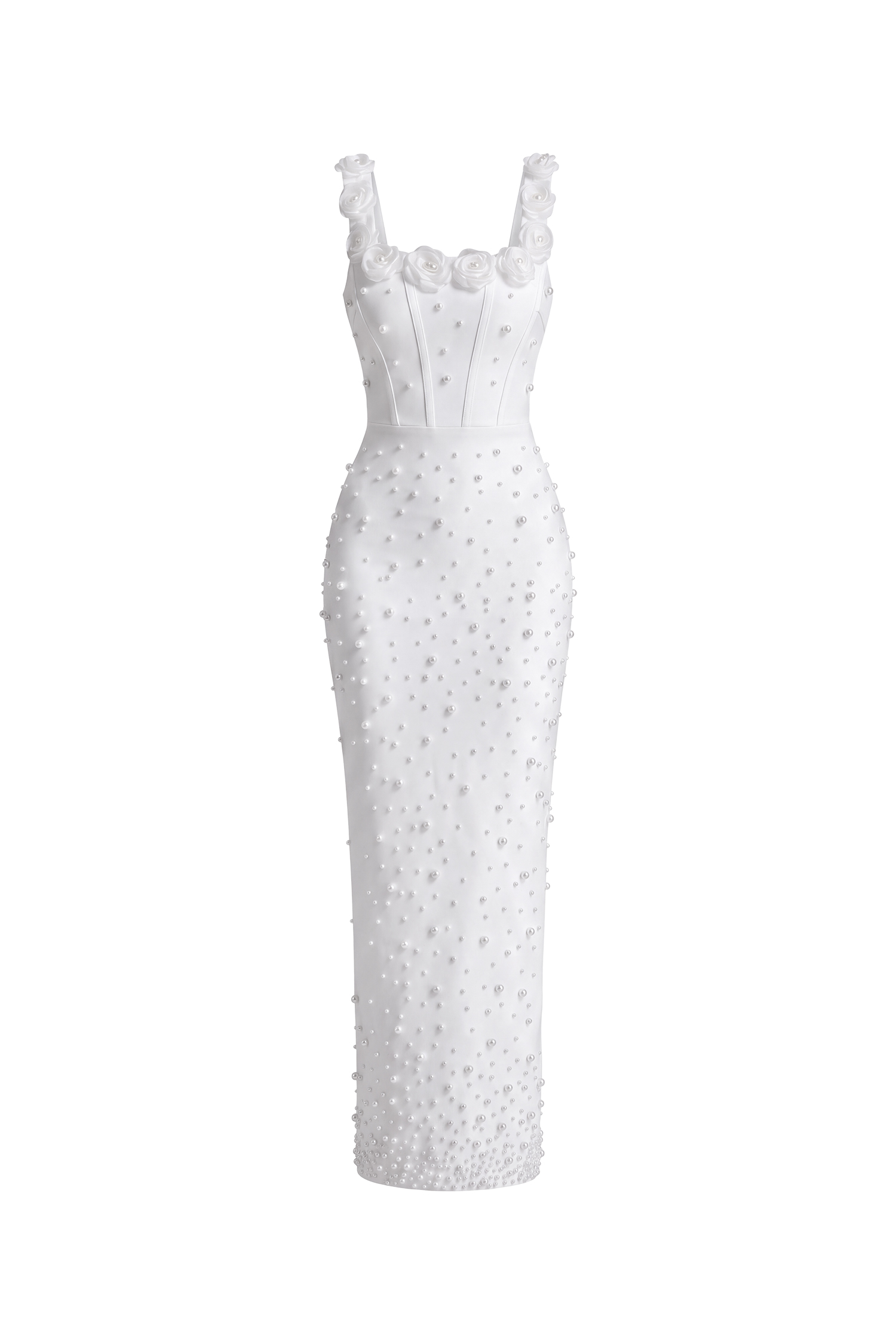 Shea Elegant Contour Square Neck Floral Pearl Bandage Maxi Dress