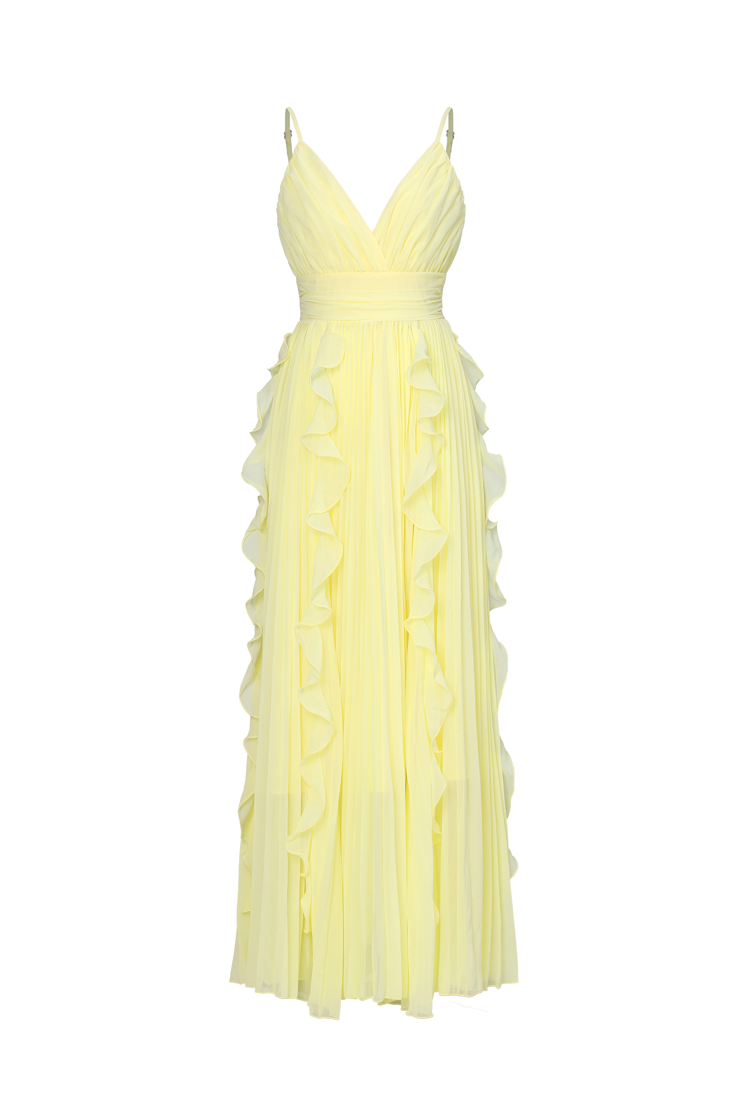 Viky Elegant Flowy Sleeveless Pleated Ruffle Maxi Dress