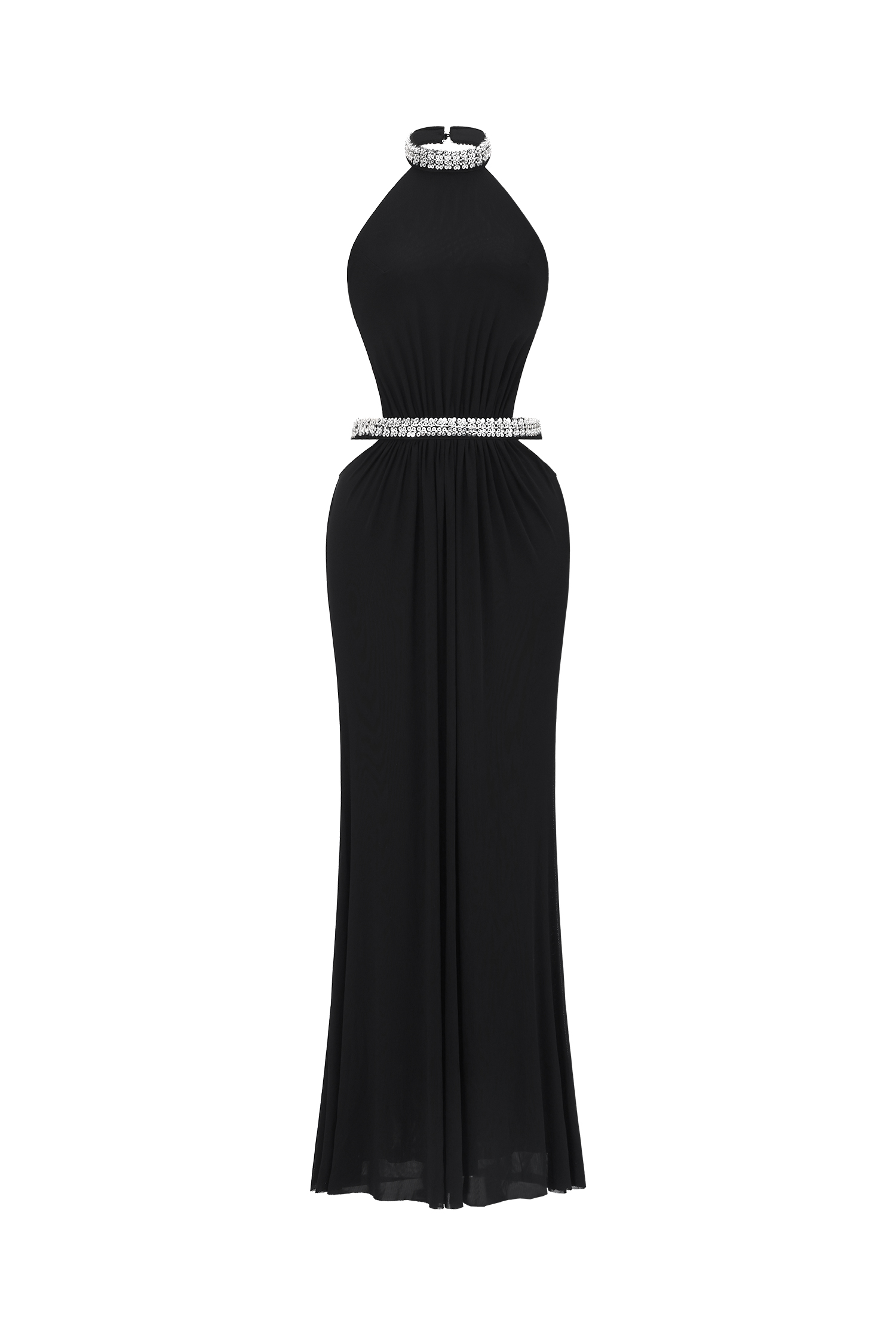 Evelina Chic Flowy Halter Open Back Ruched Maxi Dress