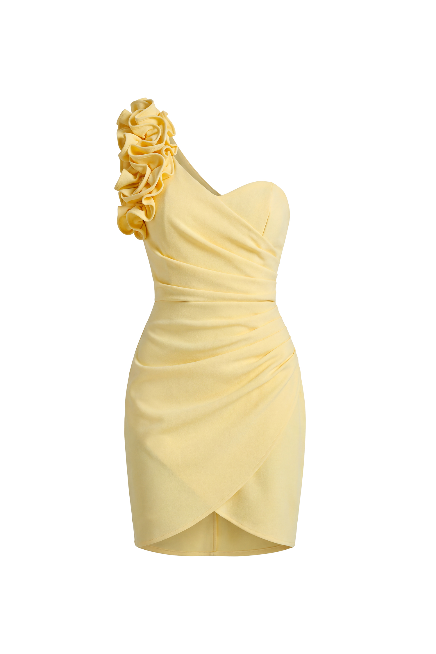 Roanna Elegant Contour One Shoulder Ruched Ruffle Mini Dress