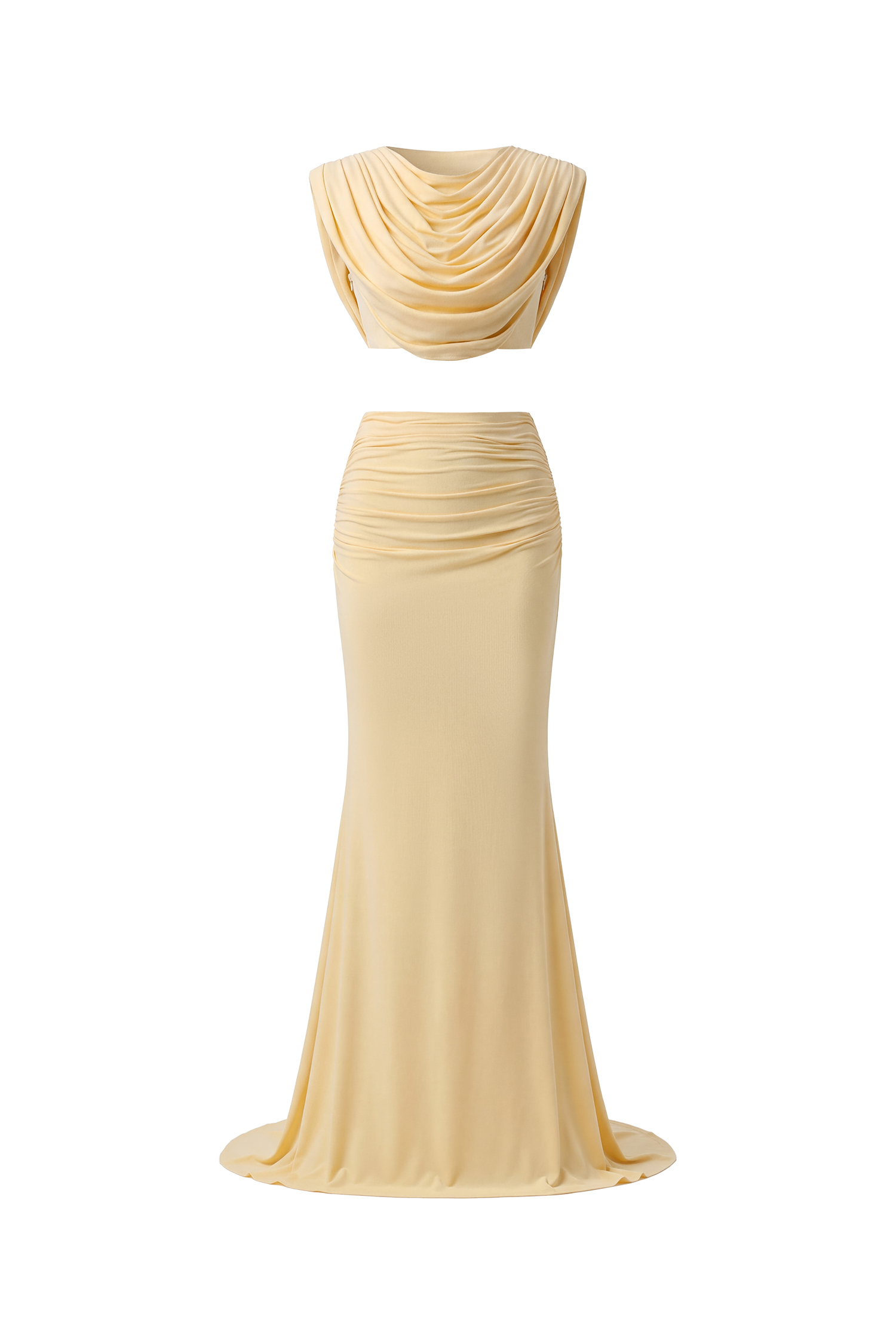 Gerianna Chic Sophisticated Draped Crop Top High Waist Ruched Set