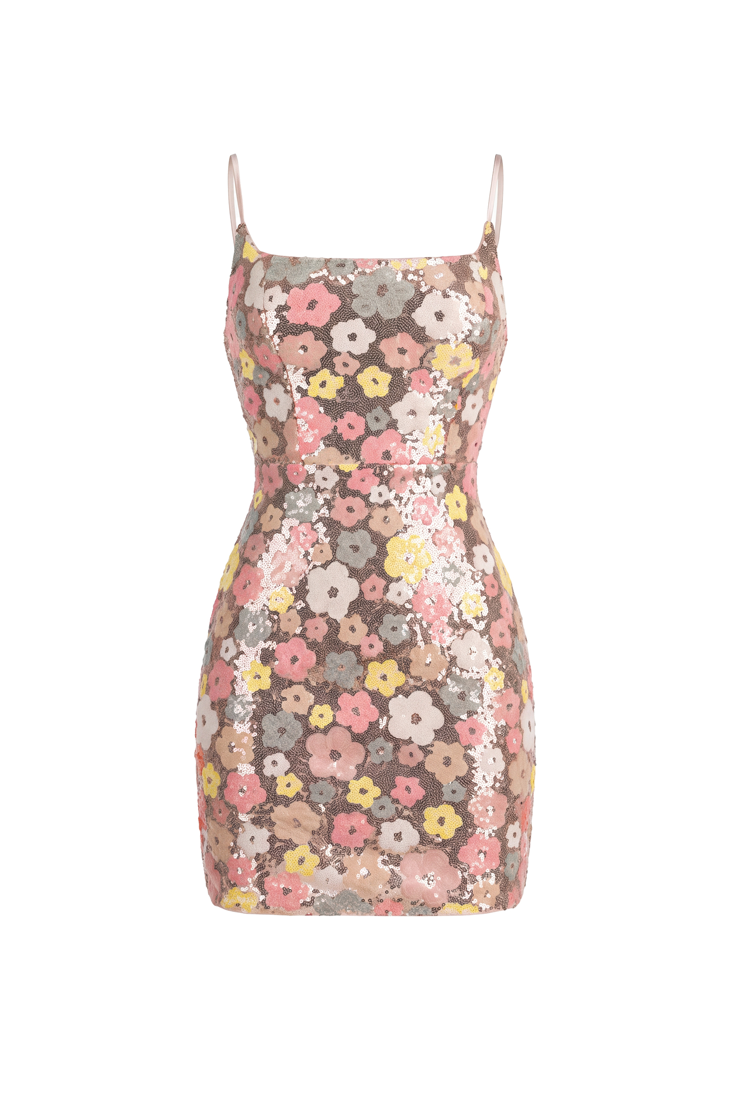 Loretta Romantic Contour Sleeveless Floral Sequin Mini Dress